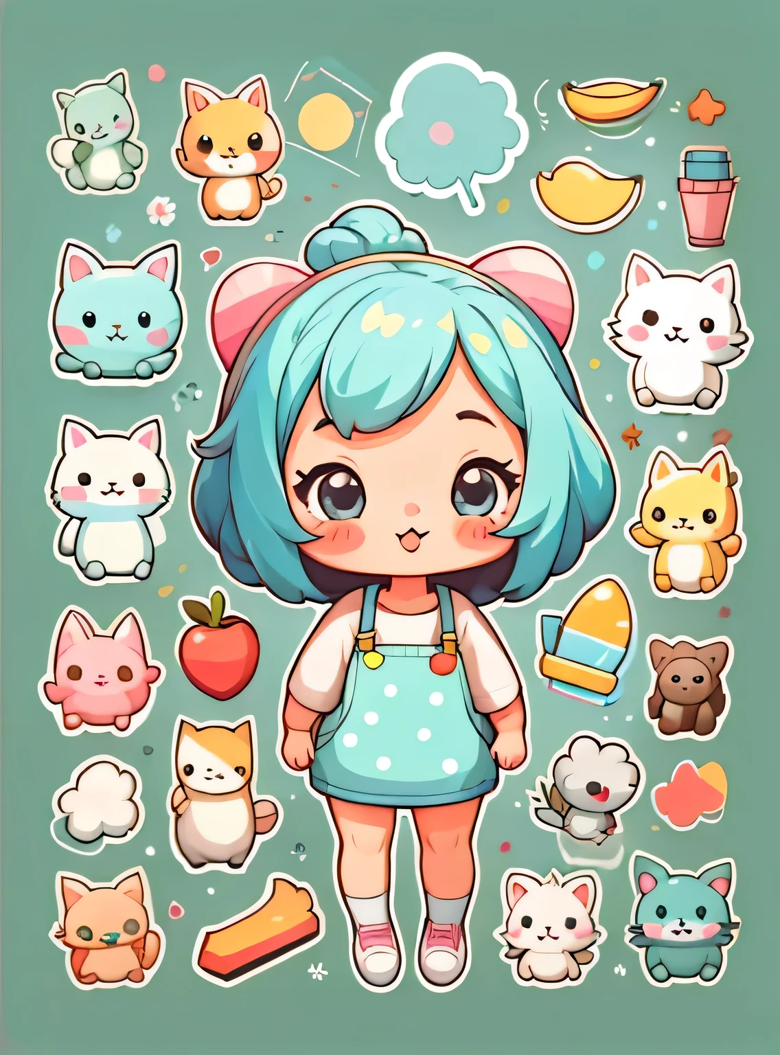 adesivo,1 garota,Bonitinho,kawaii,Bonitinho,fundo simples chibi,