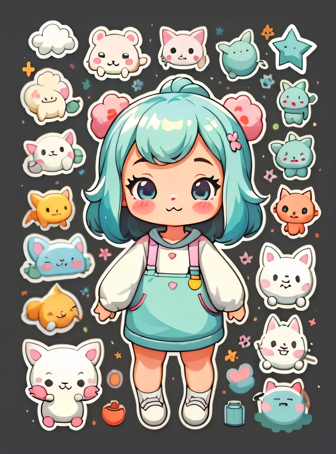 adesivo,1 garota,Bonitinho,kawaii,Bonitinho,fundo simples chibi,
