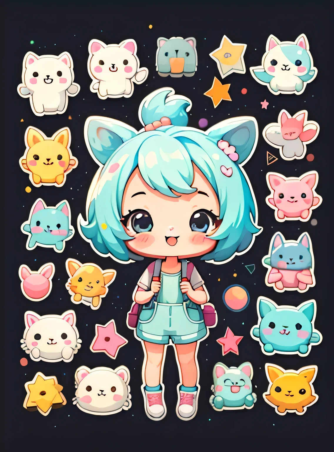 adesivo,1 garota,Bonitinho,kawaii,Bonitinho,fundo simples chibi,