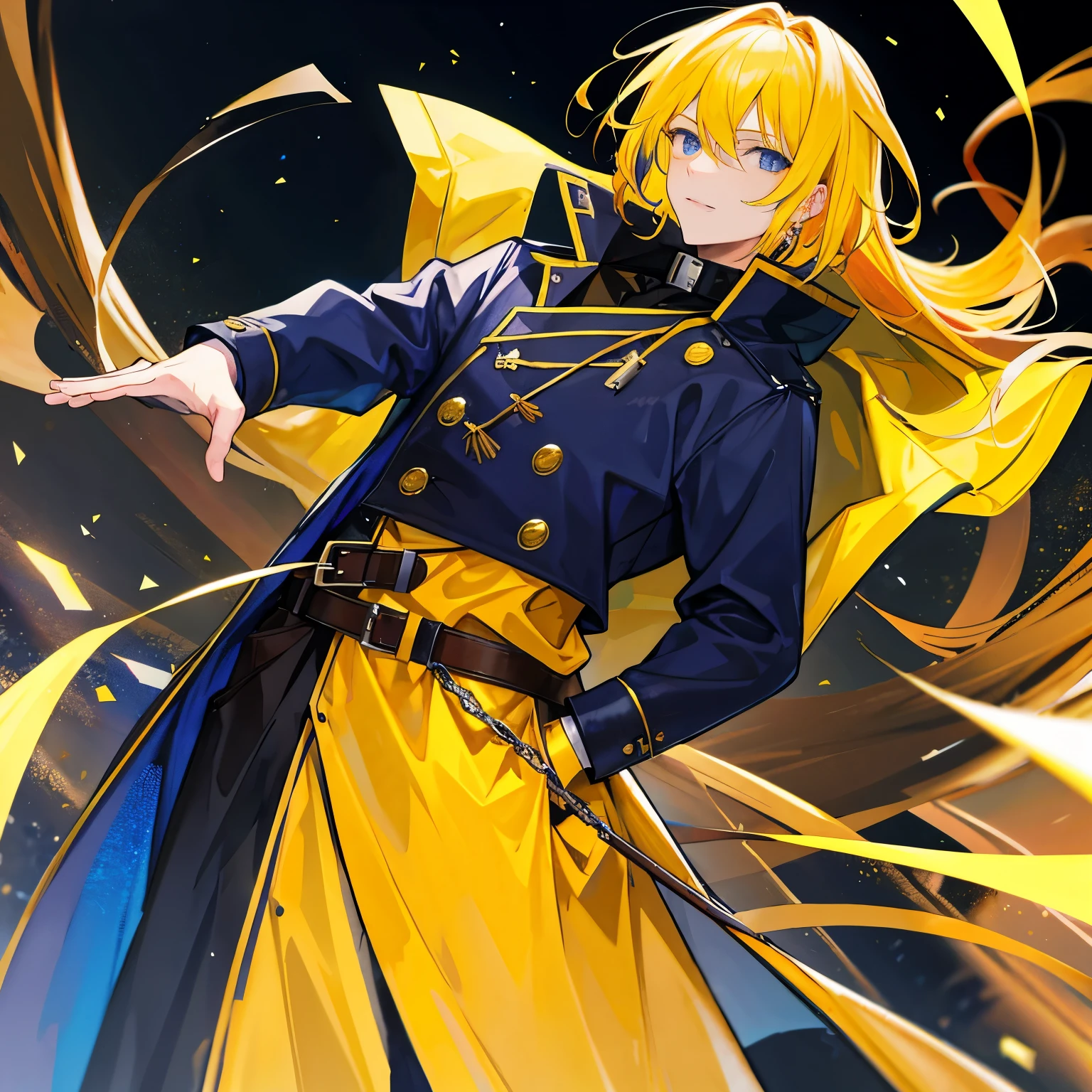 A man,Handsome,Yellow Hair, nightcity,Sateen,Wizard Millitary coat large,Put your hands in your pockets