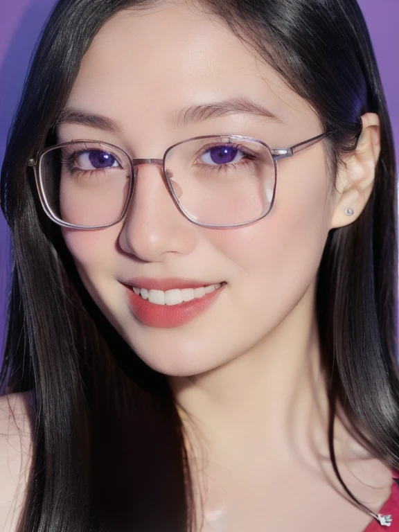 (realistic、masterpiece、Best Quality、8K、highres、high resolution:1.3)、1 girl、clear cute face、glasses、looking at viewers、super fine face and eyes、long hair、 upper body、