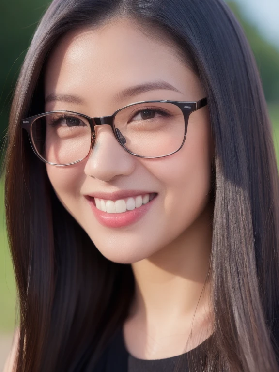 (realistic、masterpiece、Best Quality、8K、highres、high resolution:1.3)、1 girl、clear cute chubby face、glasses、smile、white skin、chubby girl、looking at viewers、super fine face and eyes、long blonde hair、 upper body、