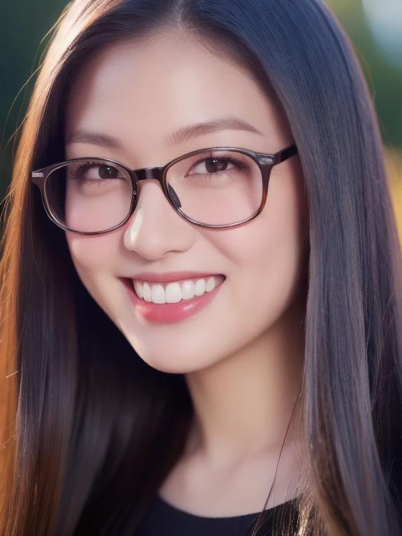 (realistic、masterpiece、Best Quality、8K、highres、high resolution:1.3)、1 girl、clear cute chubby face、glasses、smile、white skin、chubby girl、looking at viewers、super fine face and eyes、long blonde hair、 upper body、