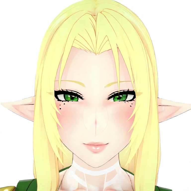 (masterpiece, best quality:1.2), 1girl, solo,Isabella,huge breasts,pointy ears,green eyes,blonde hair,mole,mole under eye,