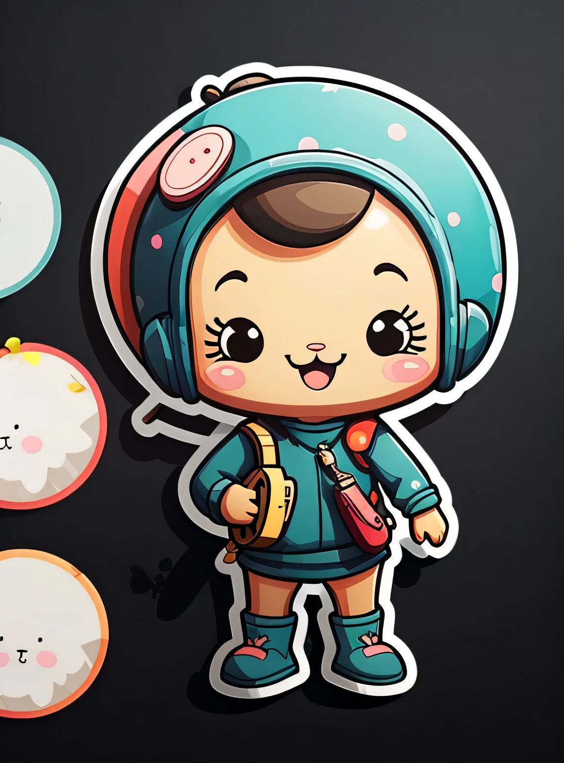 pegatina, microfone, kawaii, contorno, Vetor, fundo branco