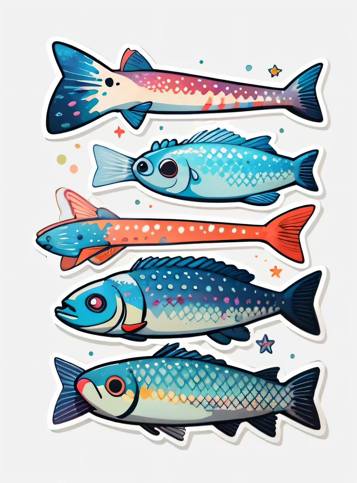 1 adesivo, (adesivos, peixe simples), aquarela, fundo branco, fundo simples, minimum, pequeno, cor pastel, estilo vetorial, sem gradiente,