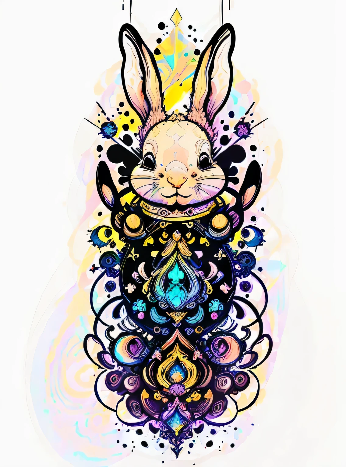 no estilo 0mib, adorable rabbit, prismatic shards, reflecting fractal circles, respingos de tinta, pinceladas derretidas, particles vortex, dramatic lighting, alta qualidade, Lindo, obra de arte