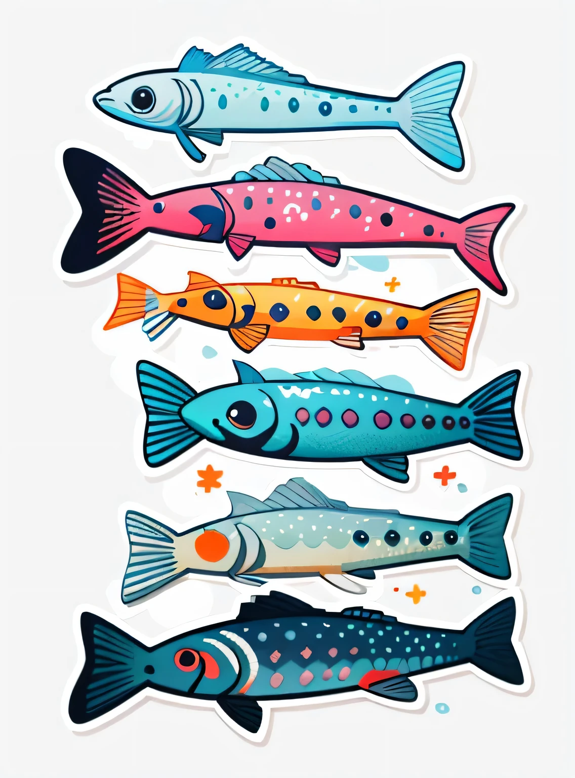 1 adesivo, (adesivos, peixe simples), aquarela, fundo branco, fundo simples, minimum, pequeno, cor pastel, estilo vetorial, sem gradiente,
