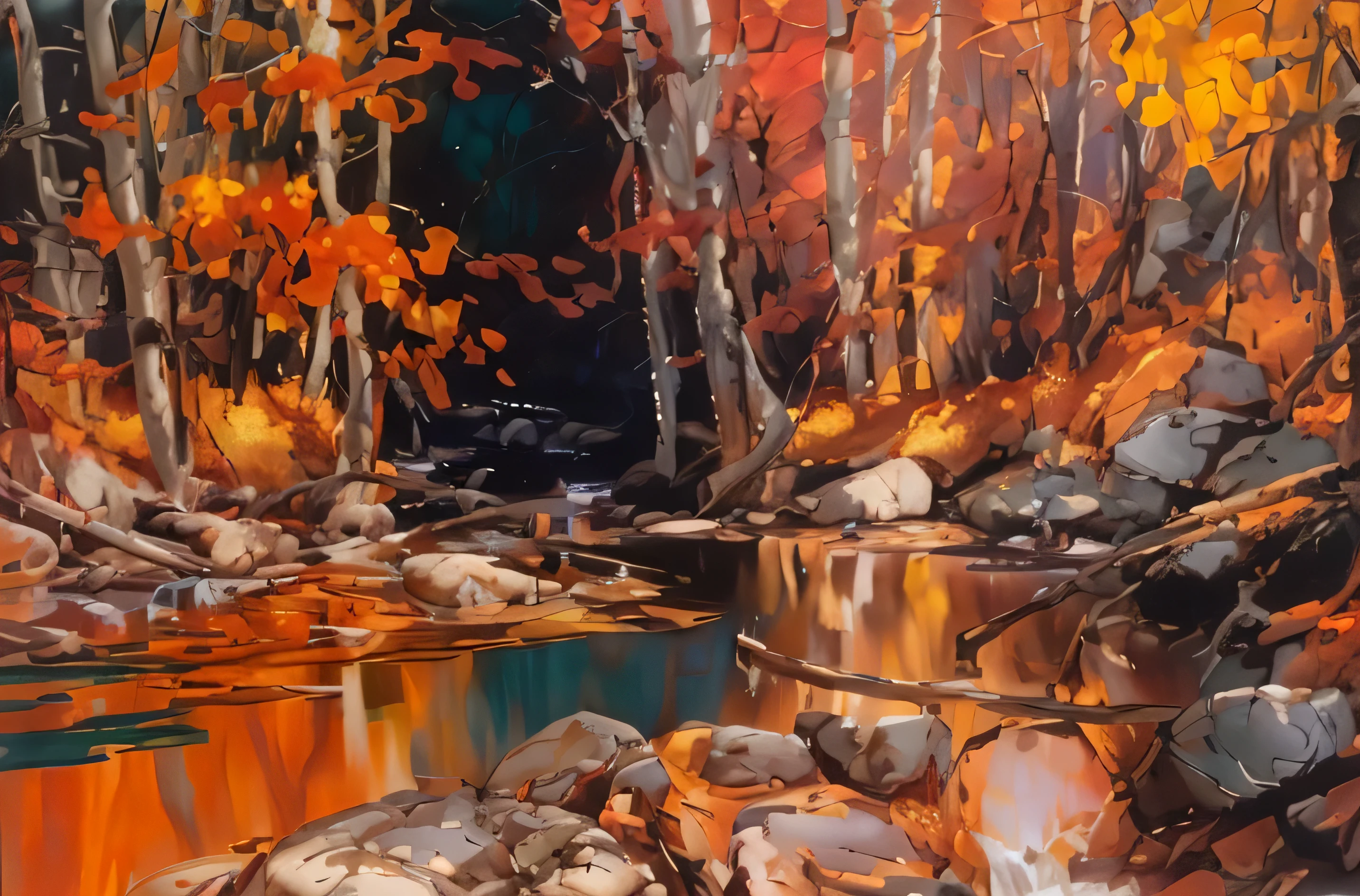 painting of a stream in a forest with rocks and trees, vivid jewel tone colors by Michael Sutfin, by Vincent Proce, by David Park, great light and shadows”, by Yves Tanguay, by Richard Sedlon, inspired by James Pittendrigh MacGillivray, inspired by Tom Thomson, high reflections oil, autumn light, serene scene, steve henderson and mark brooks