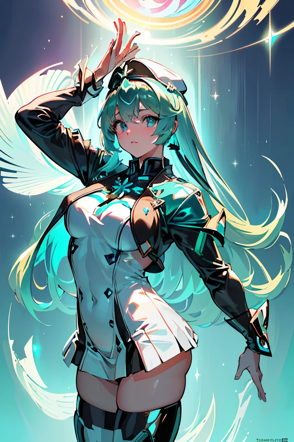 1girl, angel, angel_(module), bad_id, bad_pixiv_id, closed_eyes, dress, gloves, green_hair, halo, hatsune_miku, head_wings, jewelry, karamoneeze, long_hair, necklace, necktie, project_diva_(series), project_diva_2nd, simple_background, solo, vocaloid, wings