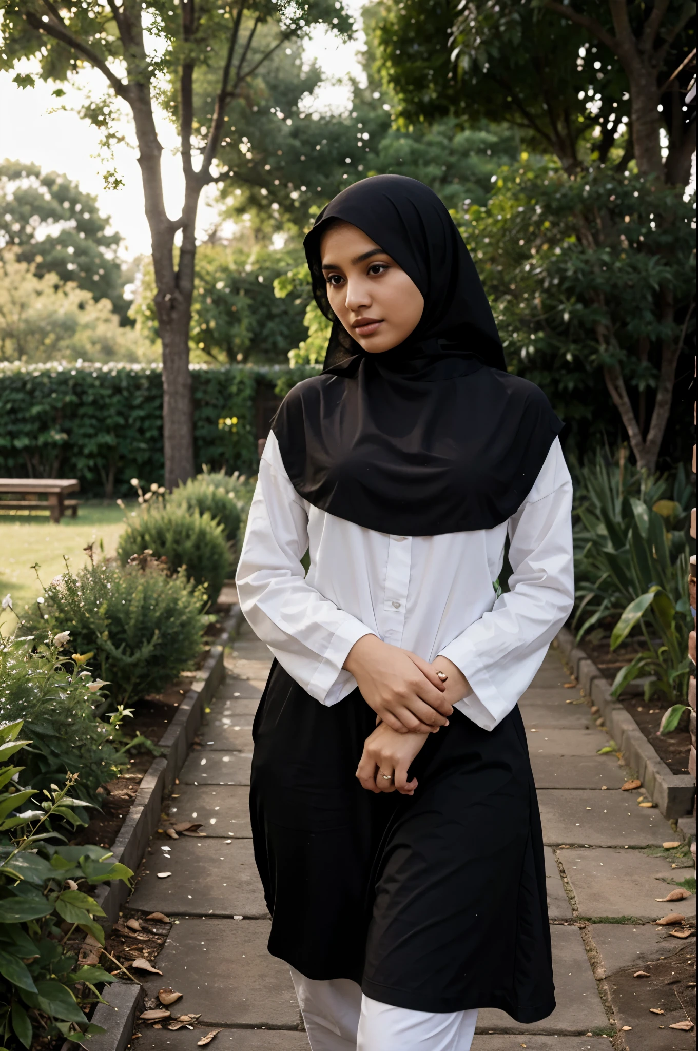 Young Muslim woman standing in the garden