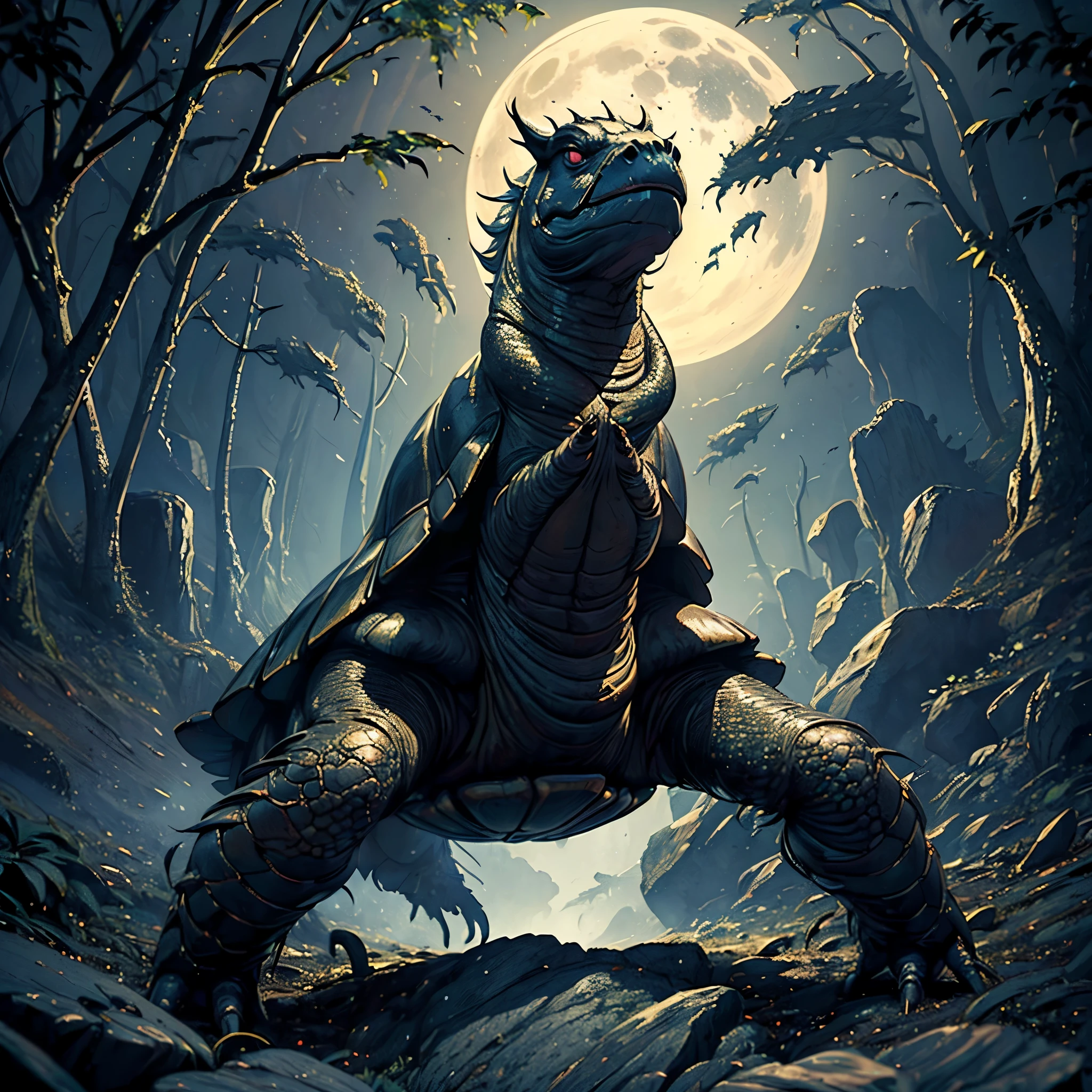 (best quality,ultra-detailed,realistic:1.37),(dark,ominous) eldritch horror,(scary,terrifying) creature crawling,(many:1.1) tentacles,(many:1.1) insect eyes,(eerie atmosphere),(moonlit) forest,(mysterious) swamp,(sinister) ambiance, (moonlight) reflections,(ominous shadows),(sinuous movements),(grotesque) appearance,(unique) unicorn horn,(golden) protruding from head,(mystical) creature emerging, (foreboding) environment, (eerie soundscape), (nightmarish) aura, (unearthly) presence, (unsettling) atmosphere