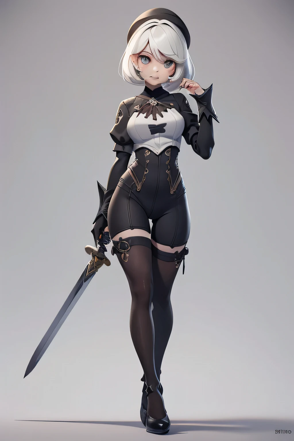 Mini nier automata, (nier automata), solo, ray tracing, Estilo 3D, 3DMM, ((oses por foto)), ((oses em cada foto)), corpo inteiro,(Front view),(Emisão Costas), (Emist on the left), mostrar barriga lisa, (((oses por foto))),(seios muito grandearriga perfeita, olhos perfeitos e simetricos, (perfect handuturistic sword in hand)), ((cabelos curto)),((Roupas de bruxo abertas)),roupa branca com bordas texturizadas, pele clara, luemas detalhadas, White thigh-high tights with trim, emestido aberto em "em", cintura fina, pernas grande, low water, Show legs to the top of the waist, (tecido partido caindo sobre as pernas),((top aberto)),pele ultra realista, olhos realistas humano,pele ultra realista,((blusa listrada)),traje super sensual,(faixas em torno dos seios), colorida,top com babados,(pubis com muito volume),(extremamente sensual),(very sensual),(((cabelo preto))),(((bodysuite branco))),((white and black and gray theme)),(ligth theme),(mostrar pernas e quadril),(roupa rasgando),(showing legs and feet),((virilha bem marcada)),((com mascara estilo darkness cobrindo a boca e o nariz)),(((super sexy))),(((super decotada))),(((vincos bem marcados))),(((short extremamente curto))),((darkness e witchblade))
