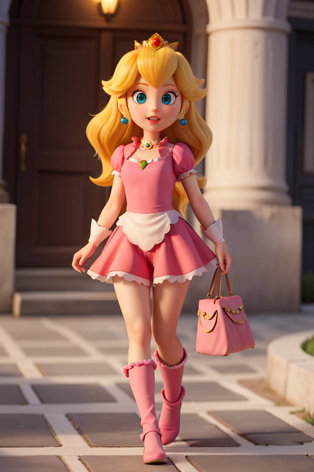 princess peach,con ropa desgarrada, short skirt, deep cleavage, from behind, sexy ass