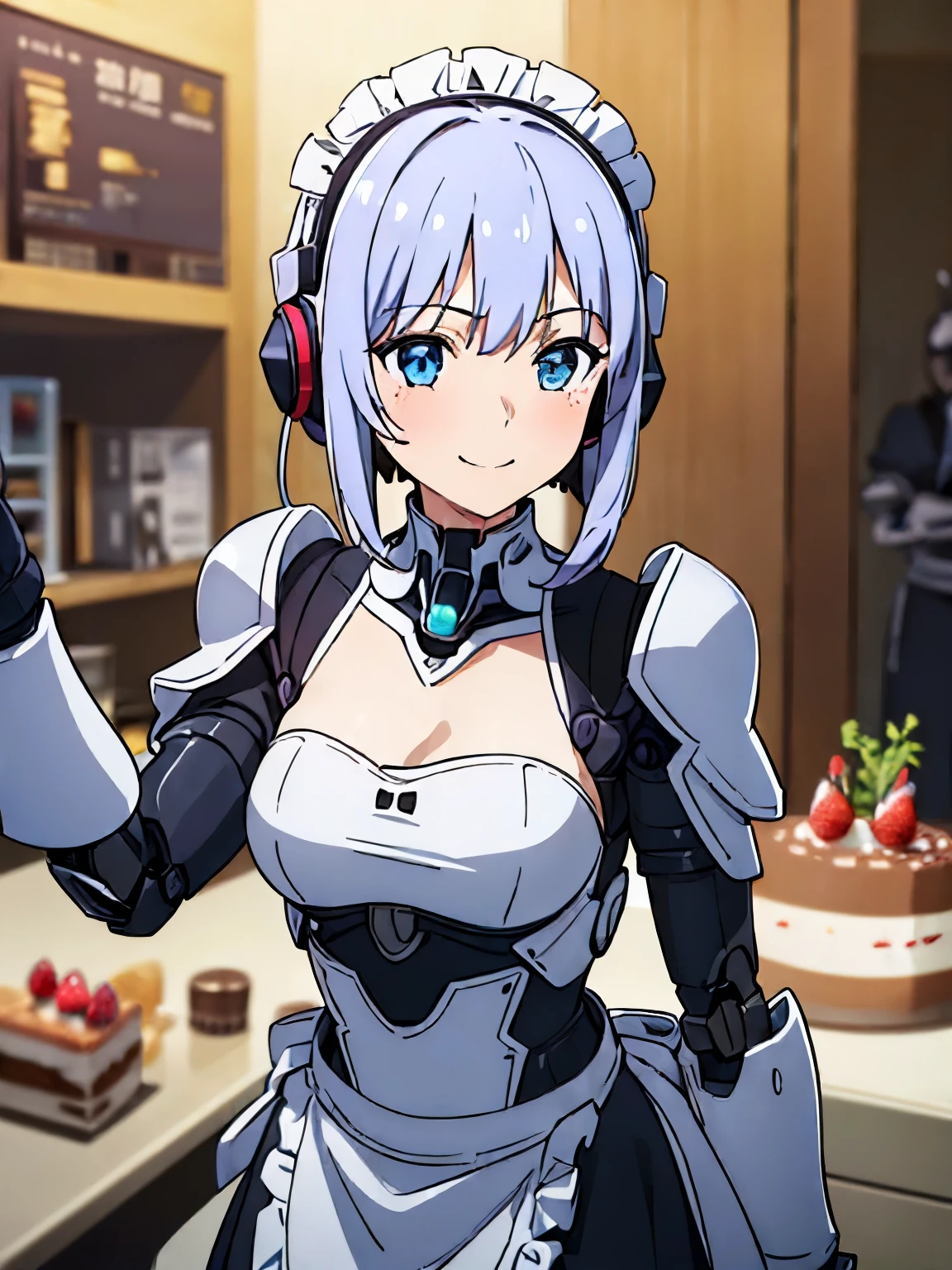(((1 female:1.8)))、(((full body description)))、(((Standing depiction)))、(((9th class)))、Beautiful woman in moe pose in futuristic white shiny heavy armored robot suit、perfect android girl, gynoid cyborg body, perfect anime cyborg woman, beautiful female android!, female robot, fully robotized!! girl, Cute cyborg girl, cyber suit, メカサイバーアーマーを着たgirl, cyber suit, beutiful white girl cyborg, beautiful female android, Beautiful girl cyborg、Cute robot woman with white silver short bob hair、Gravure Model Android Beautiful Girl、(bright smile:1.3)、(((Headphones with long sensor antennas in both ears)))、(robot girl)、(((美しいgirlアンドロイド)))、(((重装甲メイド服を着たgirl)))、(((White heavy armored robot girl in maid clothes)))、(((White heavy armored robot beautiful girl in miniskirt and maid clothes)))、(((Beautiful girl in white heavy armored maid robot)))、(((Cyborg Maid Beautiful Girl)))、(((Robot beautiful girl wearing white shiny heavy armored maid clothes)))、(((waitress)))、(((own a cake:1.3))) ,Proper body proportions,table top,Ultra high quality output image,High resolution,intricate details,very delicate and beautiful hair,(Photoreal:1.3)realistic pictures,dream-like,professional lighting,realistic shadow,focus only,well-groomed face,Big eyes,beautiful hands,beautiful fingers,Detailed functions of fingers,Detailed features of the garment,Detailed characteristics of hair,detailed facial features,