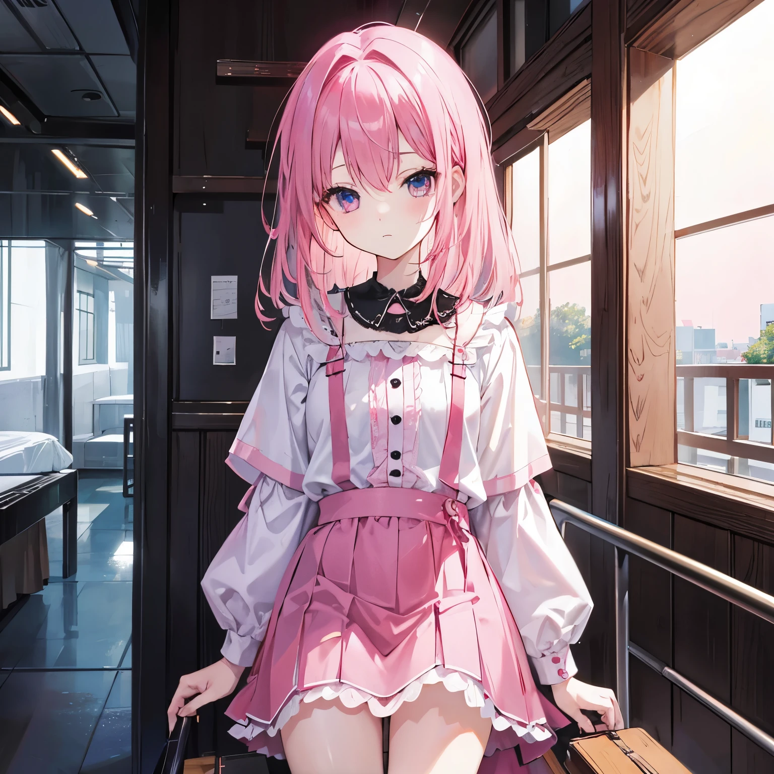 pink hair、Shoulder-length hair、private server、girl around 、high resolution