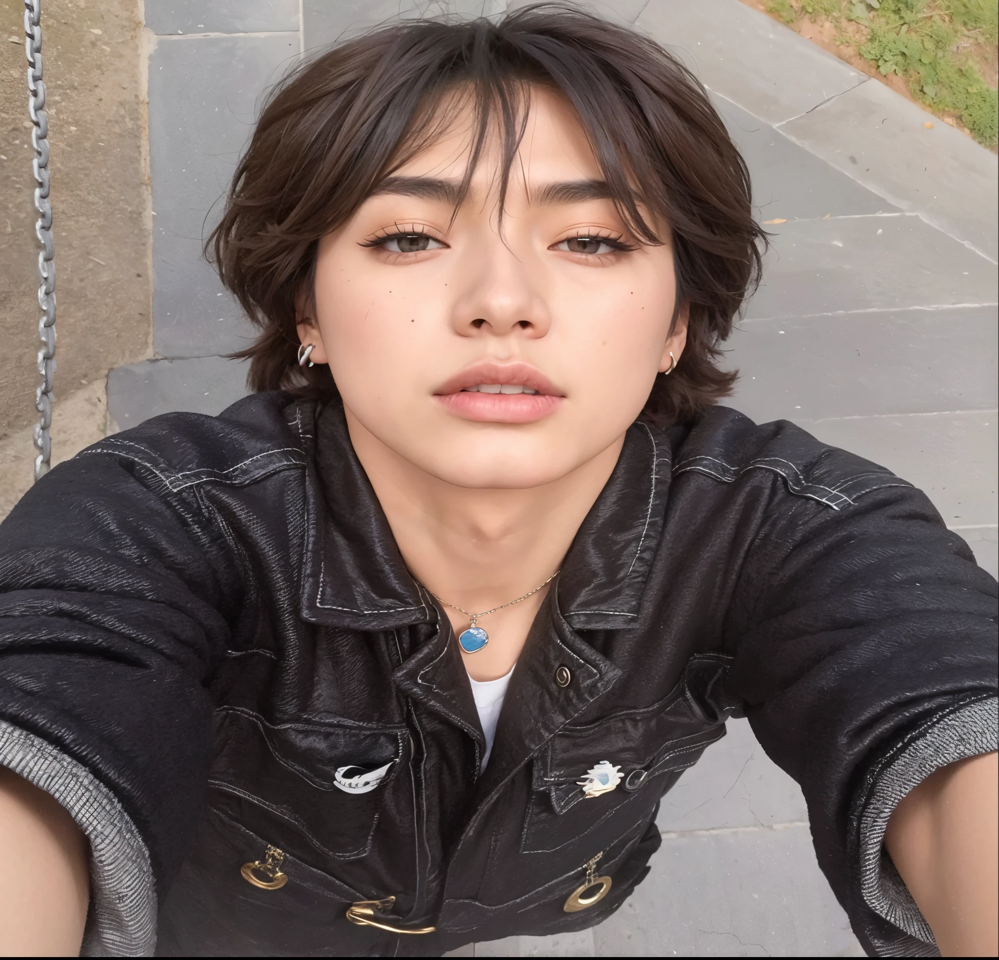 Arafed mujer tomando una selfie en un columpio en un parque, Jung Jaehyun, cai xukun, androgynous person, androgynous face, Jimin\his right eyelid is swollen, park Jimin, pintar ulzzang, hyung tae, delicate androgynous prince, kim doyoung, beautiful androgynous prince, androgynous man, Jinyoung Shin, Min yoonGi de BTS
