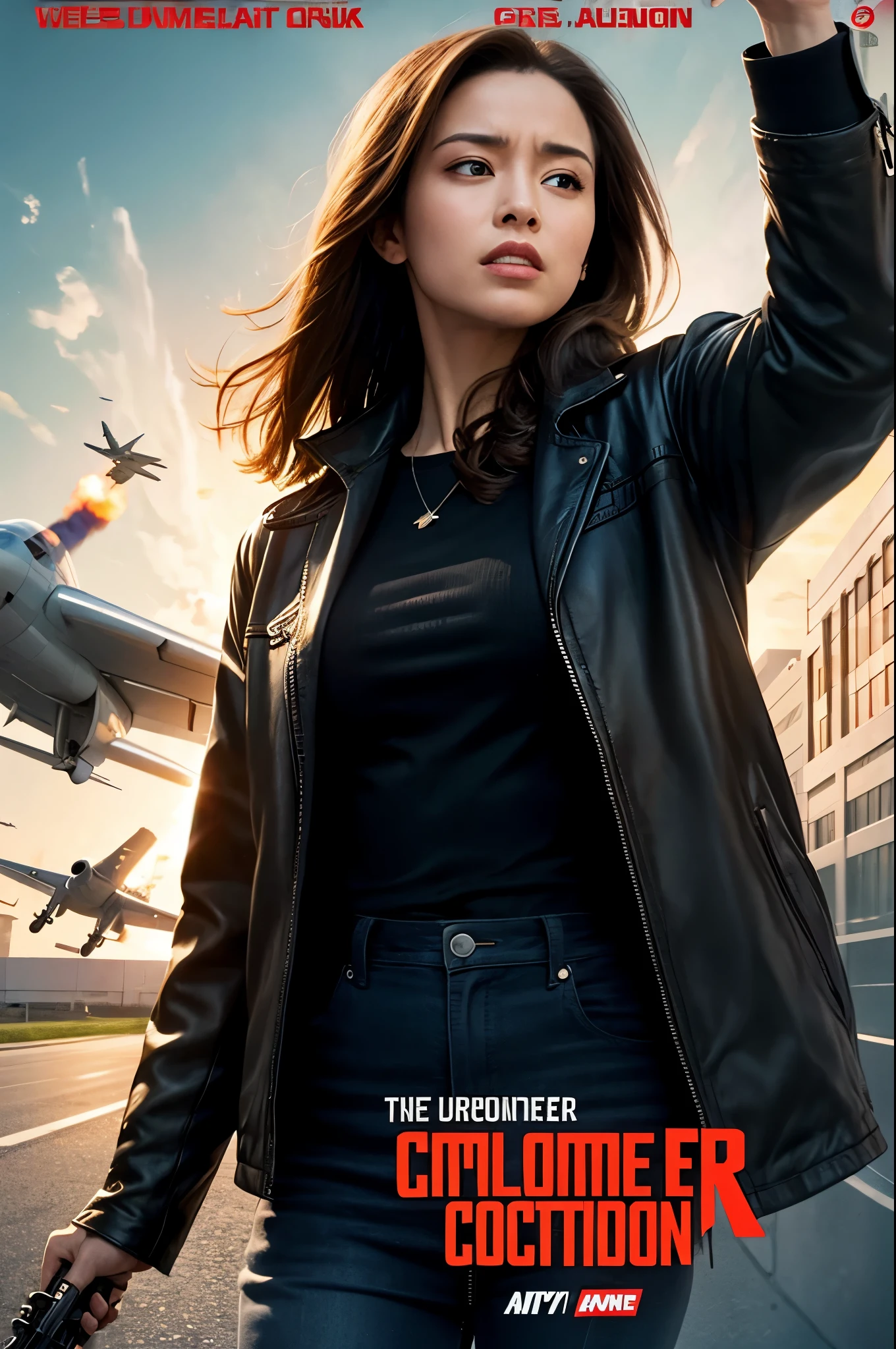 terminator movie poster, explosions, guns, cars, Planes