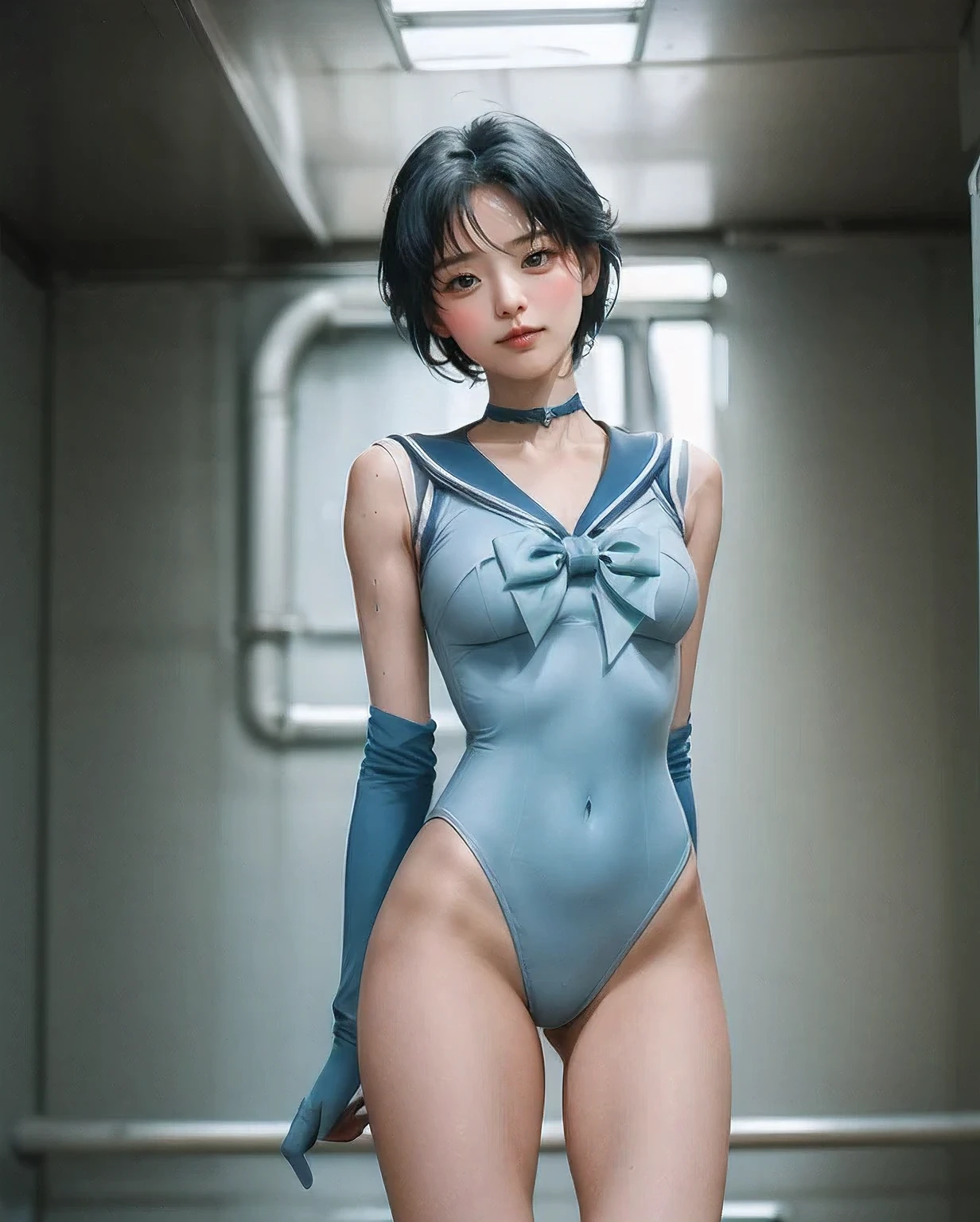 Sailor Mercury is captured by the tentacles of a lewd beast and experiences sexual pleasure.., (((とても美しい15 year old girl))), ((highest quality)), ((masterpiece)), (realistic), perfect face, ((sailor warrior uniform)), 8K, ultra high resolution, (Photoreal:1.4), golden ratio, ultra high resolutionの写真, (complete limbs), (normal limb), (Forced to spread both legs to the left and right), Sigma 85mmF/1.4, 50mm Lenac lighting, hyper real, Leotards that are too close to the skin, (perfect limbs), beautiful thighs, ((wearing a sailor warrior leotard)), thin eyebrows, nffsw, RAW photo, Too cute face, 1 Japanese female, modest chest, thin waist, (raise your arms), ((exposed lower body)), Sailor Mercury is made to spread her legs by tentacles, young and cute little face, lots of sweat, ((anatomically correct limbs)), The leotard sticks to your skin too much, Slender beauty, セクシーな15 year old girl, Wearing a thin leotard, detailed crotch, ((complete limbs)), A leotard that fits perfectly against your skin, (smile), Sweaty transparent long sleeve sailor leotard, sweaty and wet:1.4, (Full body photo from the top of the knee), (Spread your legs from side to side,), ((beautiful thighs)), 15 year old girl, short hair, not wearing underwear, ((anatomically correct limbs)), Sailor Senshi&#39;Humiliation after losing to the enemy, Love juice leaks from the crotch that spreads from side to side