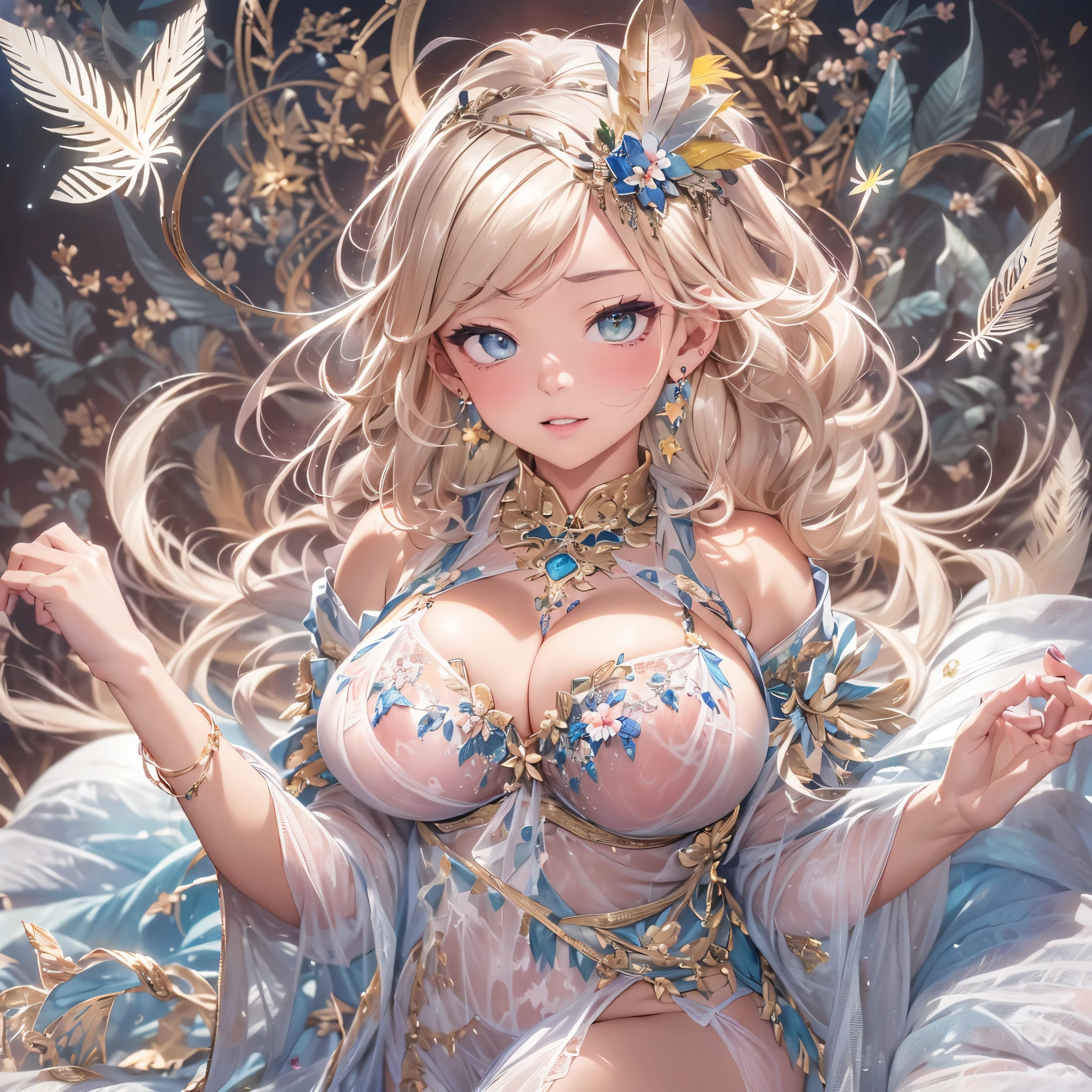 過去最高のmasterpiece、beautiful美しさ, 3D two-dimensional, rich, blonde, skirt, stockings, high heels, star、(Highly detailed CG Unity 8K wallpaper),(masterpiece), (最高quality), (超be familiar with), (best work),(best shadow), (sharp eyeliner, eye shadow, fine eye:1.1), (超High resolution,realistic,最高quality,realistic),(8K,RAW photo,最高quality,star),mature woman、sensual curves、huge breasts、thighs、bubble、お尻のmasterpiece, 最高quality, 超be familiar with, full body shot, mature woman, beautiful mature woman, nightgown and underwear, enchanting smile, thick lips, Chubby lips, blush, looking at the viewer, provocative expression, beautifulhair型, cleavage, Plump、curvy hips、attractive face、sexy lingerie、an inviting gaze、Expression of emotions、Lewd underwear、(((erotic see-through lingerie set)))、Standing position、gorgeous accessories 、big breastsの女性, bare shoulders, 金色のhair, colored feather, metal ornaments, colored flowers, particle, light, (masterpiece, 最高quality, 最高quality, official art, beautiful and aesthetic:1.2), (1 girl:1.5), 非常にbe familiar with,(fractal art:1.1),(colorful:1.1)、(flowers:1.3),most detailed,(zentangle:1.2), (dynamic pose), (abstract background:1.3), (shiny skin), (lots of colors :1.4), ,(earrings:1.4), (feather:1.4),masterpiece, 最高quality, 超be familiar with, 30~40 years, full body shot, beautiful 、さまざまなhair型，gold headband，plump breasts，beautiful，greek clothing，Tulle covers the breasts，perfectly proportioned, detailed clothing details,marble，god statue，cinematic lighting, film grain, 8K, masterpiece, 超be familiar with, high detail, 高quality, High resolution,(((NSFW:1.2)))、exposed chest、Openwork decoration，(((see through dress)))、(((解剖学的に正しいbody))) , 最高quality, 超be familiar with, (((Lewd underwear)))、raise your butt, from below, (((R-18)))、thighs, big breasts, Are standing, cowboy shot, blush, (((1 girl))), (masterpiece:1.3), (High resolution), (8K), (非常にbe familiar with), perfect face, Nice eye and face, (((最高quality))), (超be familiar with), detailed face and eye, (alone), beautifuleye,(((sexy pose)))、(((整ったbig breasts)))、((beautiful eye))、luxury、(((超High resolution)))、(((detailed description)))、(((ぽっちゃりbody型)))、(((解剖学的構造に一致したbodyの部位)))、beautiful長いまつ毛、バランスのとれたbody型,2 feet、Just the right size for your legs and arms、Fishnet tights、glamorous、(((Clear white and black eye)))、lipstick、Sparkling、(Undistorted face, eye, body)、jewelry、gem、(長くカールしたbeautifulまつ毛)、(((バランス良いbeautiful胸)))、(transparent, Exquisite skin:1.2)、(((完璧なglamorousボディー)))、actress face、Super beautiful、Cute smile、Healing beauty、Flower shower、完璧なeye、realistic depiction、Super sexy、glossy、Glamorous、double eyelids、Good dark makeup、makeup、ぼやけていないeye , expensive_quality, expensive_solve, masterpiece*I wore, whitespace, colorful, 1 girl, alone, white_hair, prism hair, [pink|green] eye, gradient eye, multicolored eye, shine eye, shine, Sparkling, shine white particles, Alone、one shot、adorable、Plump、Glossy and exquisite skin、はっきりしたeye鼻立ち、realistic eyes、whiteい肌, real human skin, (be familiar with), oval face, pore, (8K, Raw photo, realistic: 1.4), one girl, (Gentle and Goddess-like Eyes) happiness: 1.2), (lip gloss, eyelash, gross face, 最高quality, 超High resolution, wide lighting, natural shading)、ぼやけていないeye、(((Plump face)))、cute face 、(((つやつやのshine肌)))、eyeの補正