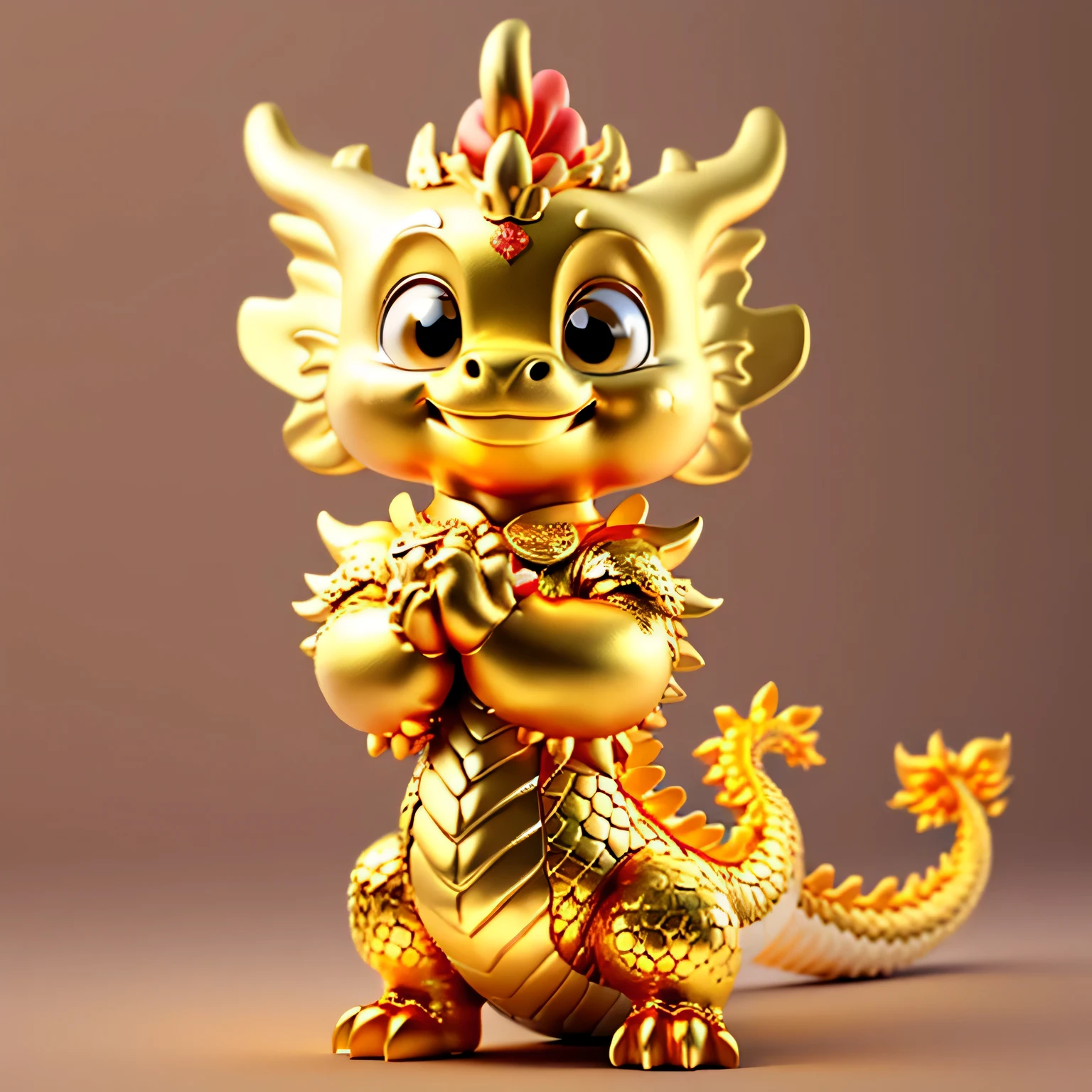 Chinese dragon，The background is casual，Delicate picture quality，HD，happy expression，golden dragon baby，，bowing