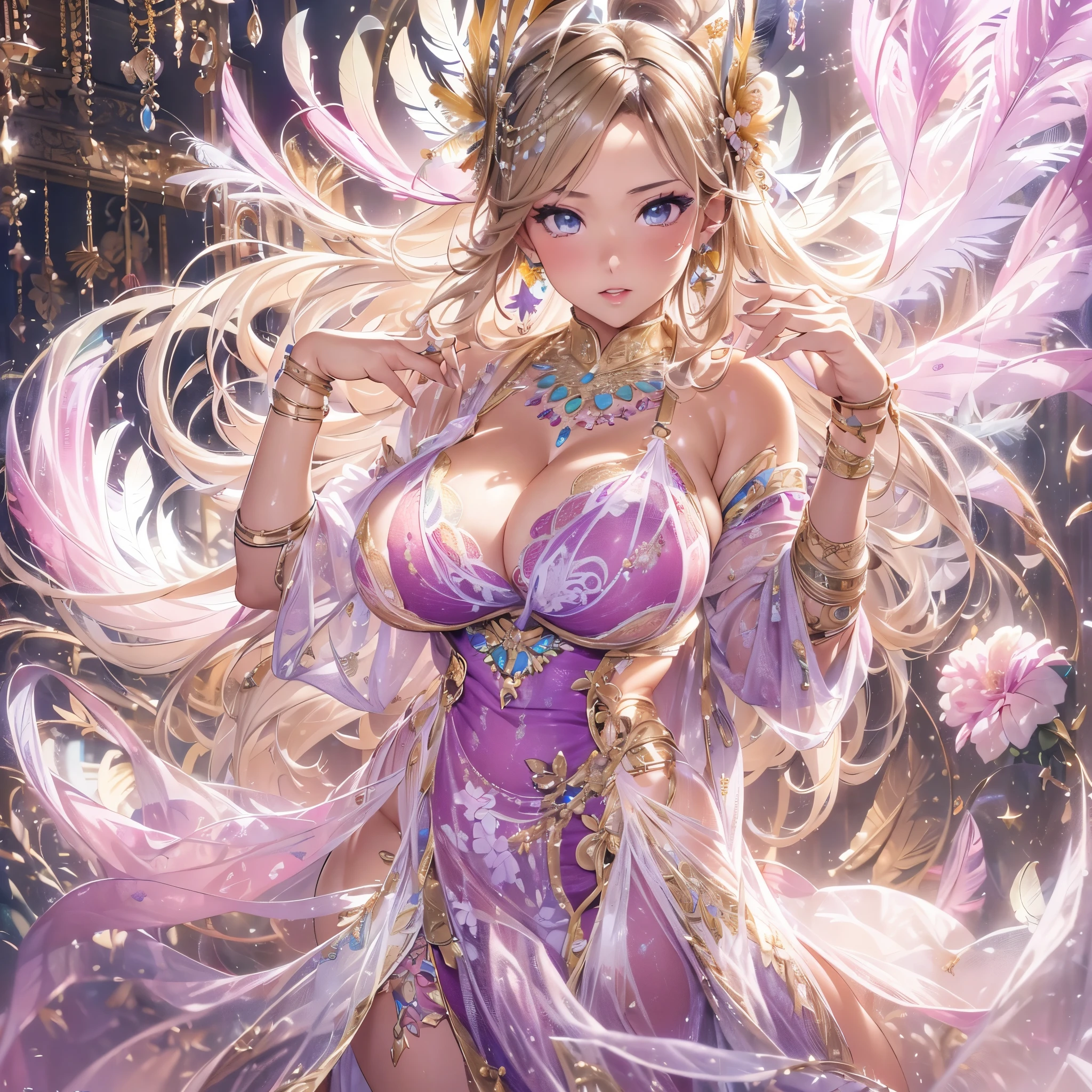 過去最高のmasterpiece、beautiful美しさ, 3D two-dimensional, rich, blonde, skirt, stockings, high heels, star、(Highly detailed CG Unity 8K wallpaper),(masterpiece), (最高quality), (超be familiar with), (best work),(best shadow), (sharp eyeliner, eye shadow, fine eye:1.1), (超High resolution,realistic,最高quality,realistic),(8K,RAW photo,最高quality,star),mature woman、sensual curves、huge breasts、thighs、bubble、お尻のmasterpiece, 最高quality, 超be familiar with, full body shot, mature woman, beautiful mature woman, nightgown and underwear, enchanting smile, thick lips, Chubby lips, blush, looking at the viewer, provocative expression, beautifulhair型, cleavage, Plump、curvy hips、attractive face、sexy lingerie、an inviting gaze、Expression of emotions、Lewd underwear、(((erotic see-through lingerie set)))、Standing position、gorgeous accessories 、big breastsの女性, bare shoulders, 金色のhair, colored feather, metal ornaments, colored flowers, particle, light, (masterpiece, 最高quality, 最高quality, official art, beautiful and aesthetic:1.2), (1 girl:1.5), 非常にbe familiar with,(fractal art:1.1),(colorful:1.1)、(flowers:1.3),most detailed,(zentangle:1.2), (dynamic pose), (abstract background:1.3), (shiny skin), (lots of colors :1.4), ,(earrings:1.4), (feather:1.4),masterpiece, 最高quality, 超be familiar with, 30~40 years, full body shot, beautiful 、さまざまなhair型，gold headband，plump breasts，beautiful，greek clothing，Tulle covers the breasts，perfectly proportioned, detailed clothing details,marble，god statue，cinematic lighting, film grain, 8K, masterpiece, 超be familiar with, high detail, 高quality, High resolution,(((NSFW:1.2)))、exposed chest、Openwork decoration，(((see through dress)))、(((解剖学的に正しいbody))) , 最高quality, 超be familiar with, (((Lewd underwear)))、raise your butt, from below, (((R-18)))、thighs, big breasts, Are standing, cowboy shot, blush, (((1 girl))), (masterpiece:1.3), (High resolution), (8K), (非常にbe familiar with), perfect face, Nice eye and face, (((最高quality))), (超be familiar with), detailed face and eye, (alone), beautifuleye,(((sexy pose)))、(((整ったbig breasts)))、((beautiful eye))、luxury、(((超High resolution)))、(((detailed description)))、(((ぽっちゃりbody型)))、(((解剖学的構造に一致したbodyの部位)))、beautiful長いまつ毛、バランスのとれたbody型,2 feet、Just the right size for your legs and arms、Fishnet tights、glamorous、(((Clear white and black eye)))、lipstick、Sparkling、(Undistorted face, eye, body)、jewelry、gem、(長くカールしたbeautifulまつ毛)、(((バランス良いbeautiful胸)))、(transparent, Exquisite skin:1.2)、(((完璧なglamorousボディー)))、actress face、Super beautiful、Cute smile、Healing beauty、Flower shower、完璧なeye、realistic depiction、Super sexy、glossy、Glamorous、double eyelids、Good dark makeup、makeup、ぼやけていないeye , expensive_quality, expensive_solve, masterpiece*I wore, whitespace, colorful, 1 girl, alone, white_hair, prism hair, [pink|green] eye, gradient eye, multicolored eye, shine eye, shine, Sparkling, shine white particles, Alone、one shot、adorable、Plump、Glossy and exquisite skin、はっきりしたeye鼻立ち、realistic eyes、whiteい肌, real human skin, (be familiar with), oval face, pore, (8K, Raw photo, realistic: 1.4), one girl, (Gentle and Goddess-like Eyes) happiness: 1.2), (lip gloss, eyelash, gross face, 最高quality, 超High resolution, wide lighting, natural shading)、ぼやけていないeye、(((Plump face)))、cute face 、(((つやつやのshine肌)))、eyeの補正