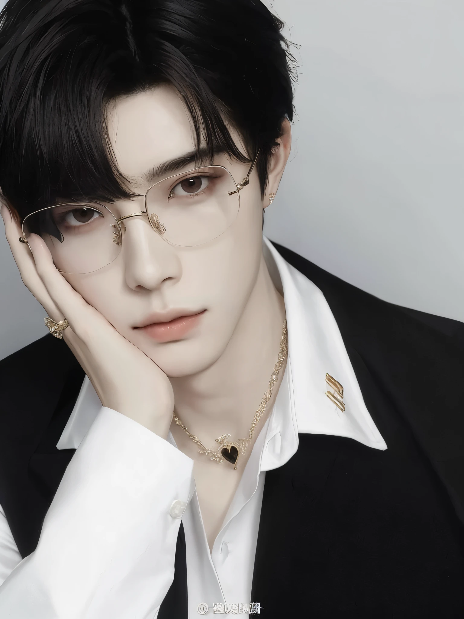 Imagen arafed de un hombre con gafas y camisa blanca., cai xukun, delicate androgynous prince, beautiful androgynous prince, inspirado por Zhang Han, pintar ulzzang, con lentes negros, inspirado en Bian Shoumin, Jung Jaehyun, heise jinyao, sakimichan, con gafas cuadradas, yanjun chengt
