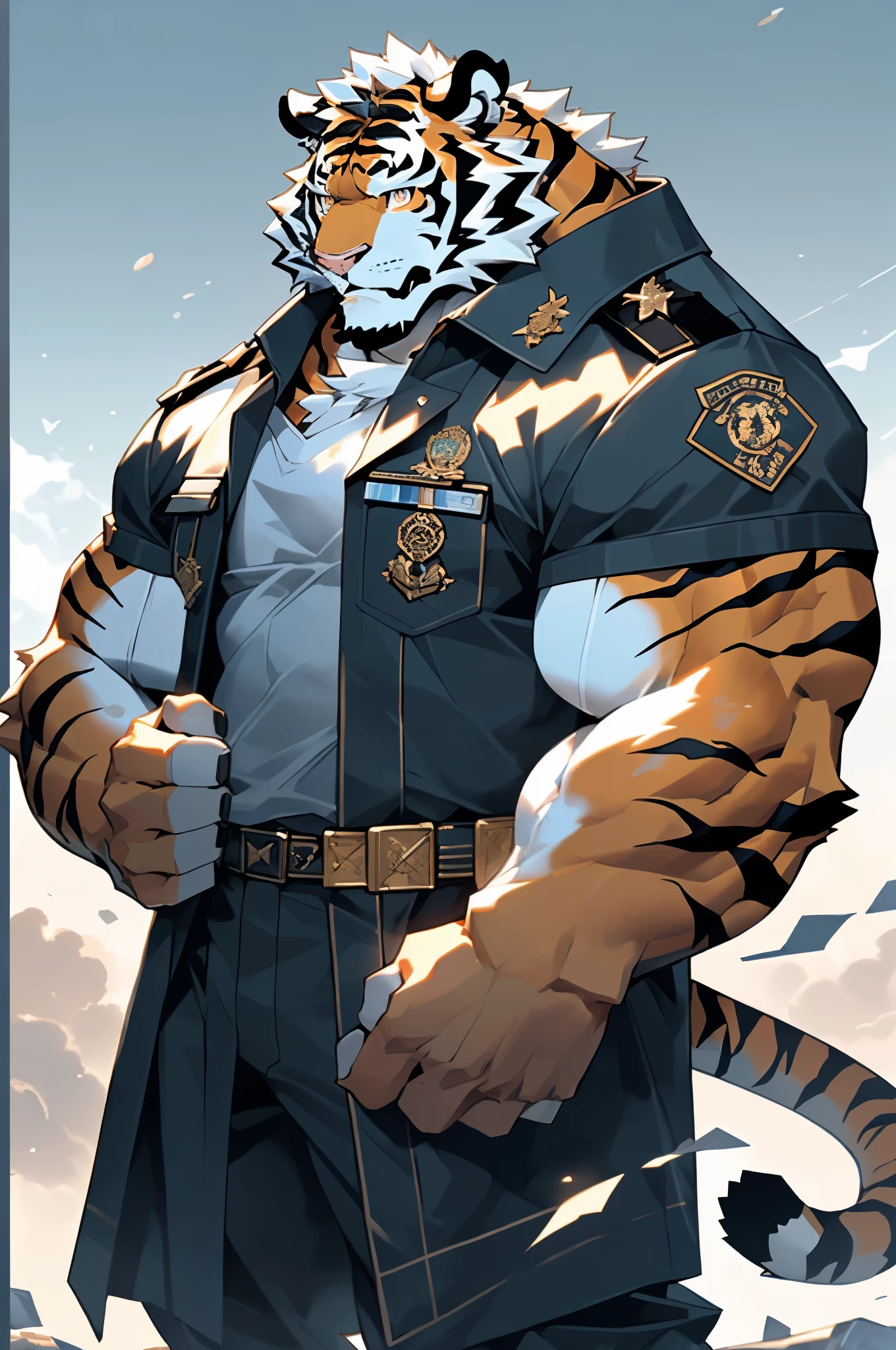 Tiger in police uniform ,ink,8K,ultra-fine,High Quality,OC Renderer