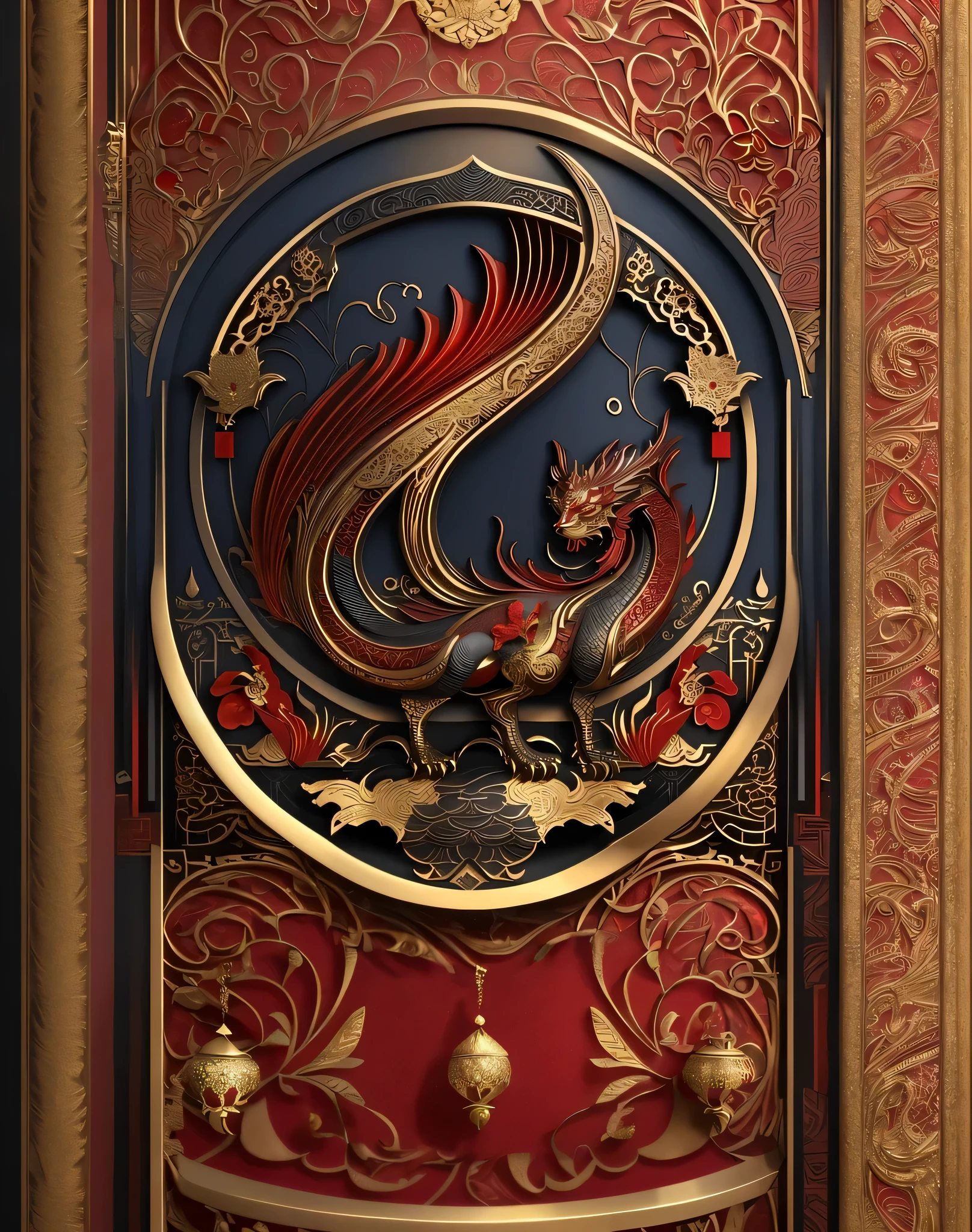 Red background with gold thread decoration