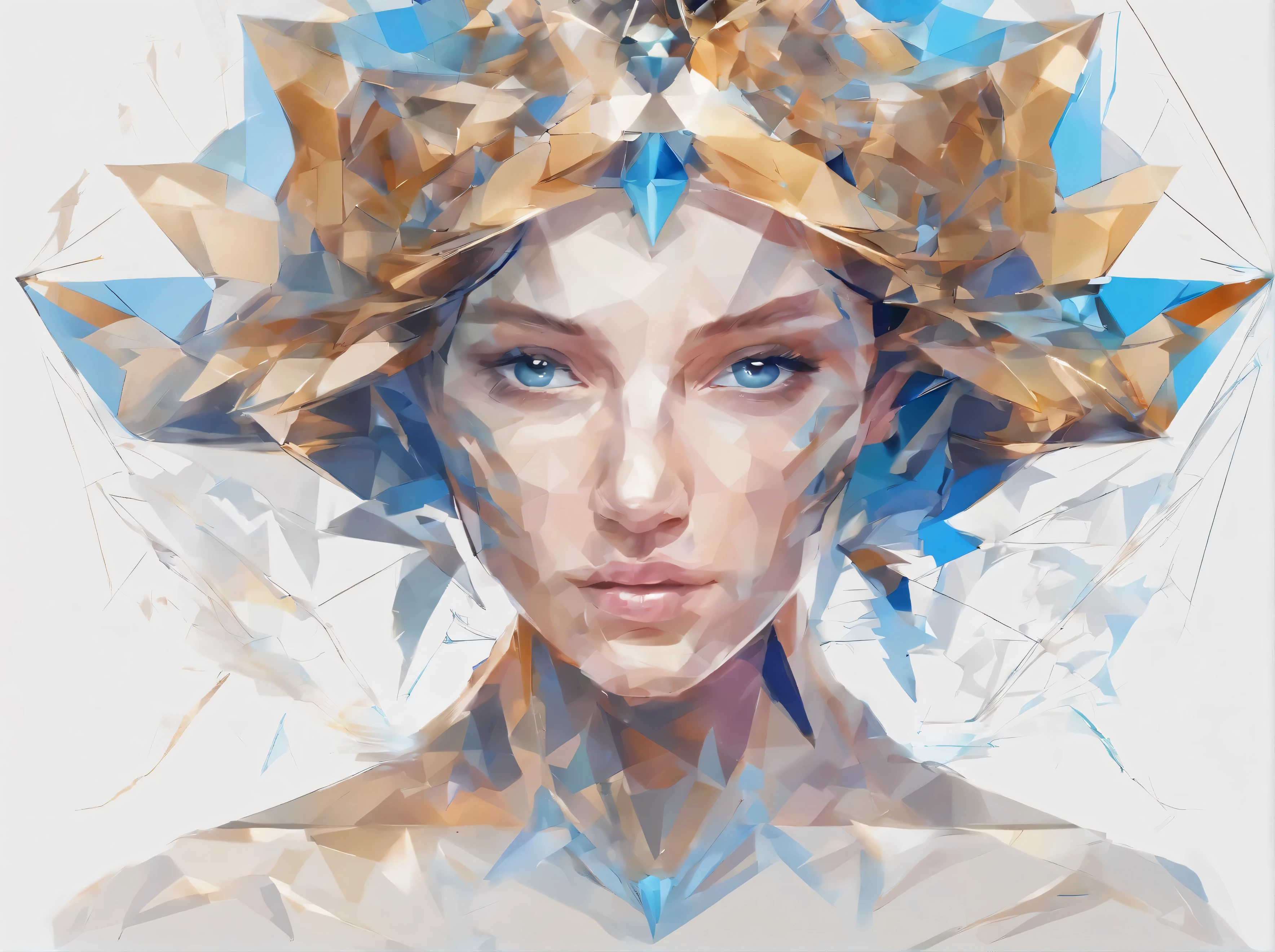 Virgo, Virgo with crystal splash, virgin Standing position, Abstract beauty, Centered, Looking at the camera, Facing the camera, nearing perfection, Dynamic, Highly detailed, smooth, Sharp focus, 8K, high definition resolution, illustration, Art by Carne Griffiths and Wadim Kashin, blue backround, crystal reflections

