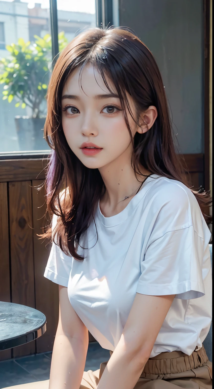 (In the back alley)、( beautiful girl, Baby Face:1erson、((Only wearing an oversized T-shirt:1.3))、Slender body line, Small and slender figure、((A mean look:1.3, blush))、Beautiful breasts, Small beautiful butt, Thin thighs, Short pigtails、(Detailed eyes and face:1.3, Professional photography techniques, Cinema Lighting), (Highest quality, 8K, masterpiece:1.2, RAW Photos), (Photorealism:1.2), ((Pose with hands close to mouth:1.2)), (Detailed lips and hands:1.2)