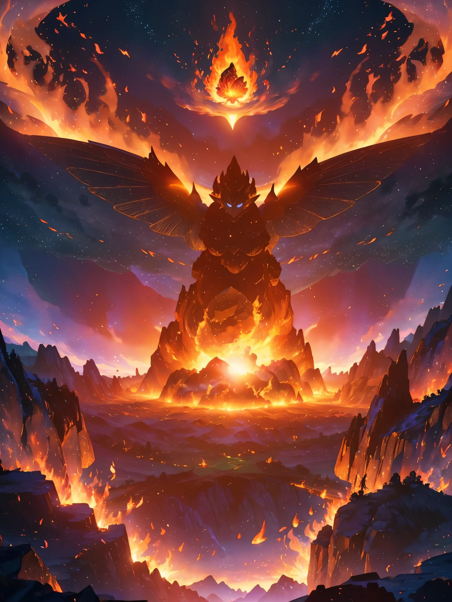 (A mystical land of fire:1.2), (with fire fairies flying around:1.2), (magma monsters roaming:1.2), (captured in ultra-high definition, 4K resolution:1.2), (creating an image that transports the viewer to a visually intense and magical world of fire and fantasy:1.1).