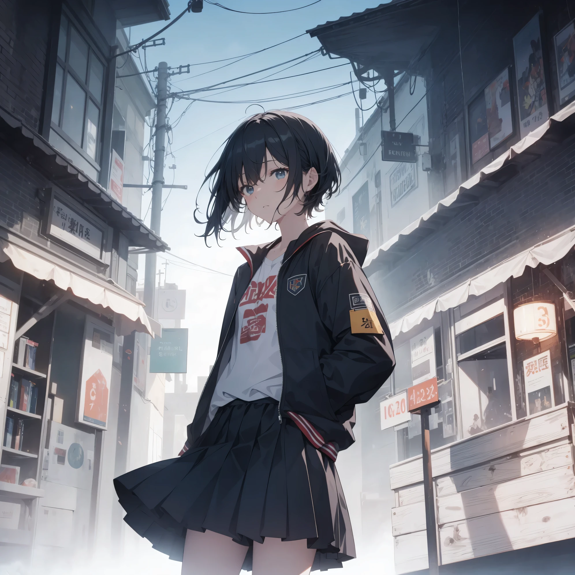 Super high quality by the art god, super detailed, High resolution, AI generated, anime moe art style, best anime 8K konachan wallpaper, pixiv contest winner, perfect anatomy, break,(眠そうにalone学校へ行く女の子を描いてください. ),break, 1 girl, (alone,lolita, , 13 years old:1.3),All limbs, full finger,, androgynous charm, (very short hair), messy hair, flat chest, Because I&#39;m slender, small ass, between legs, Small black eyes, beautiful and fine eyes, Well-proportioned iris and pupils, expressive eyes,disgusted eyes, High resolutionの詳細な髪, wearing school uniform, (skirt),(detailed lighting), (detailed background), On the way to school. break,super dense skin, Best lighting by famous artists, 8K, figure,UHD, rough skin