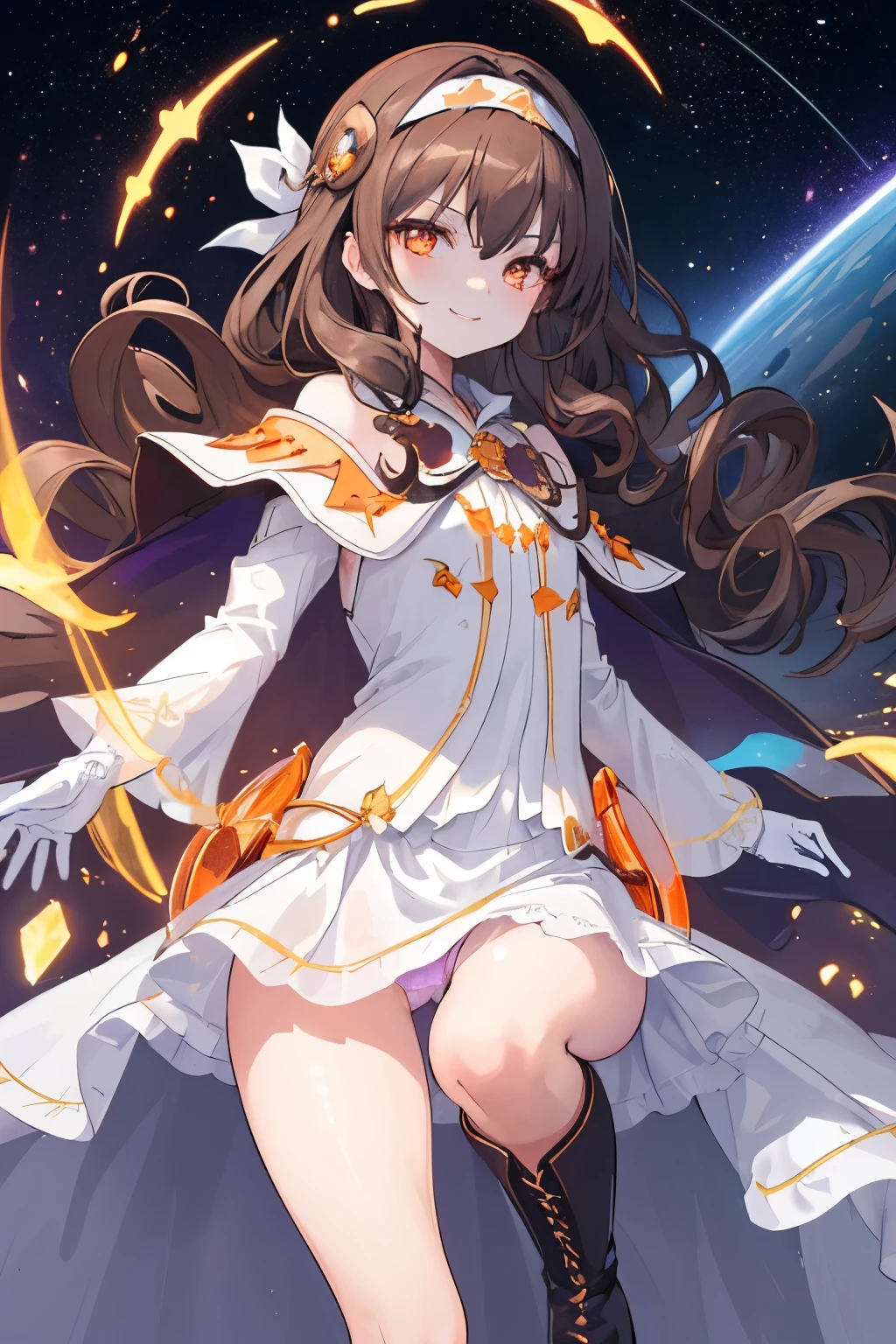 (((1girl))), ((best quality)), ((masterpiece)), ((ultra-detailed)), (illustration), (detailed light), (an extremely delicate and beautiful), (beautiful detailed eyes), (sunlight), ((extremely light)), ((extremely clothes)), (((hyper detail))),(((((front lighting))))),(((((front light))))),
((((quite adorable and girly Master Warlock's robe with a brief skirt and magical headband)))), (((Master Warlock))),
,
(((wavy long hair))), ((((dark brown hair)))), (((long hair))),
(((deep orange eyes))),
((whole body)), aged 5 to 8, ((((())))), ((((very adorable young girl)))),
((condescending expression)), ((mischievous smile with sexual satisfaction)), (((extra adorable))), (((((extra slender shape))))),
(((((extremely beautiful detailed face))))),
(((dynamically attacking enemies by a spell of stopping the movenent of planets in space))), (((elegant magic boots))),
(Dutch angle), (((white gloves))), ((transparent magical underskirt)), a little bit exposed adorable magical panties