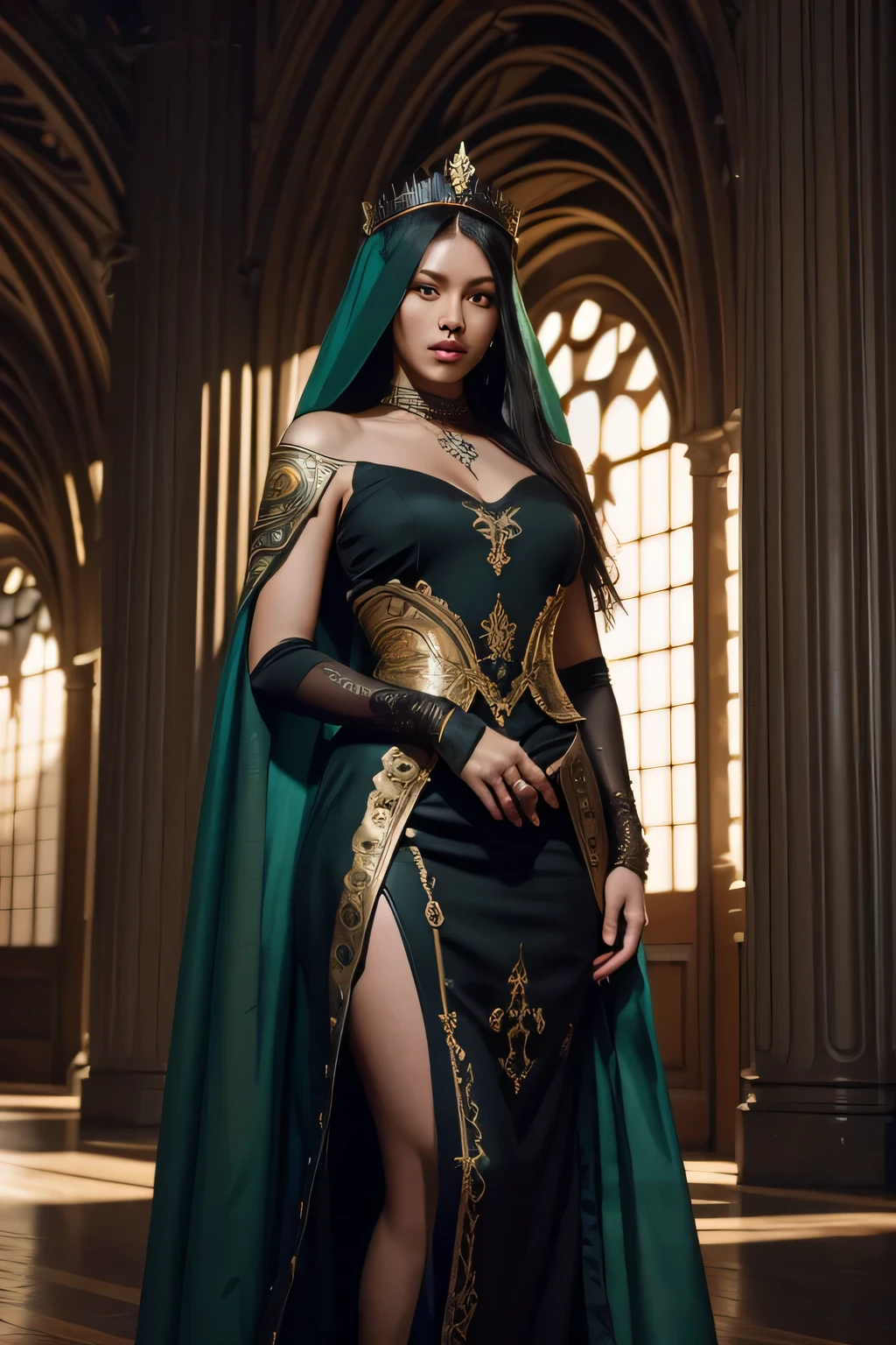 elegant snake priestess, serpentine features, mesmerizing golden eyes with slit pupils, delicate yet stern facial features, hidden venomous fangs, ebony serpent scales on her arms, hips, abdomen, regal yet practical robed attire, feline grace with an underlying tension, embodiment of ancient Stygian mysticism, magic and mystery, (best quality,4k,8k,highres,masterpiece:1.2),ultra-detailed,(realistic,photorealistic,photo-realistic:1.37), dark fantasy, cinematic lighting, dramatic colors, atmospheric, chiaroscuro