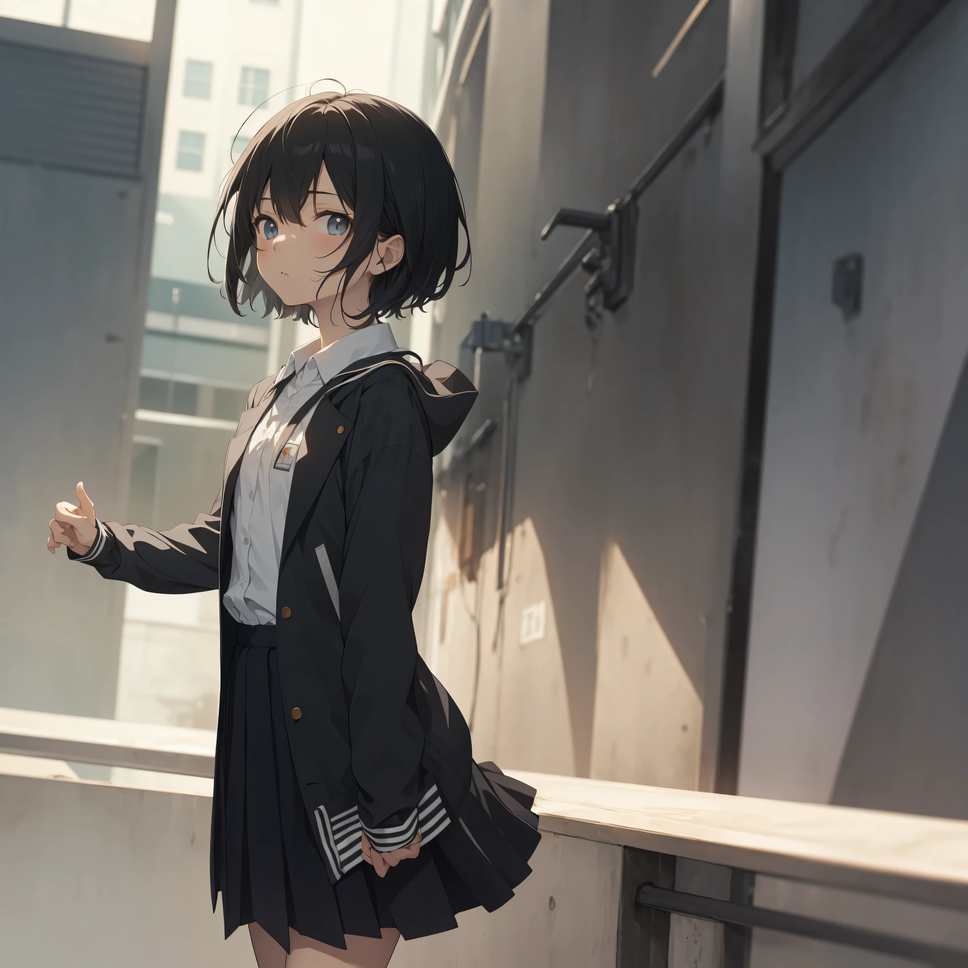 Super high quality by the art god, super detailed, High resolution, AI generated, anime moe art style, best anime 8K konachan wallpaper, pixiv contest winner, perfect anatomy, break,(眠そうにalone学校へ行く女の子を描いてください. ),break, 1 girl, (alone,lolita, , 13 years old:1.3),All limbs, full finger,, androgynous charm, (very short hair), messy hair, flat chest, Because I&#39;m slender, small ass, between legs, Small black eyes, beautiful and fine eyes, Well-proportioned iris and pupils, expressive eyes,disgusted eyes, High resolutionの詳細な髪, wearing school uniform, (skirt),(detailed lighting), (detailed background), On the way to school. break,super dense skin, Best lighting by famous artists, 8K, figure,UHD, rough skin