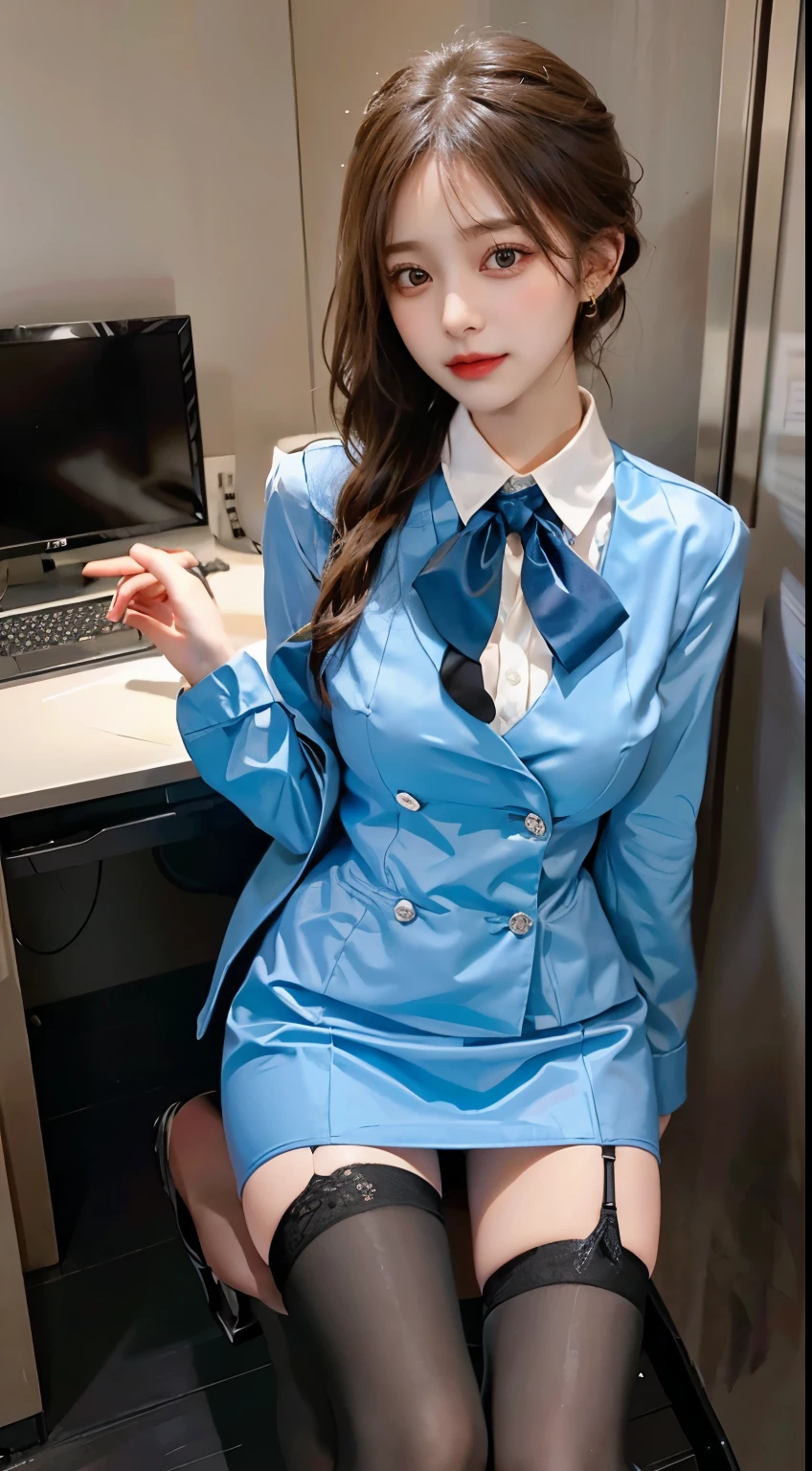 In a professional office setting, a woman embodies the efficiency and sophistication of a secretary in a polished and modest ensemble. Adorned in professional attire, her appearance reflects competence with subtle elegance. The tailored suit and well-coordinated accessories convey a sense of responsibility and organization. With modest coverage, she captures the enduring grace of a woman in a tasteful secretary outfit within the professional environment
