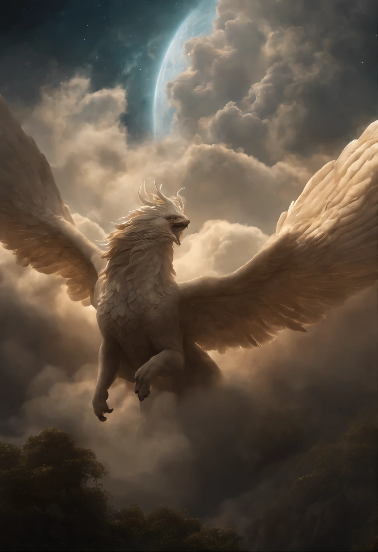 A celestial drama unfolded in the ethereal heavens as thick clouds formed an awe-inspiring spectacle. The billows weaved together, creating a wondrous creature of mythical lore. This captivating manifestation has become popular on Artstation, depicted with precise brushstrokes. The studio portrait reveals unrivaled intricacy and breathtaking detail. The creation is adorned with minuscule intricacies that are indescribable.
