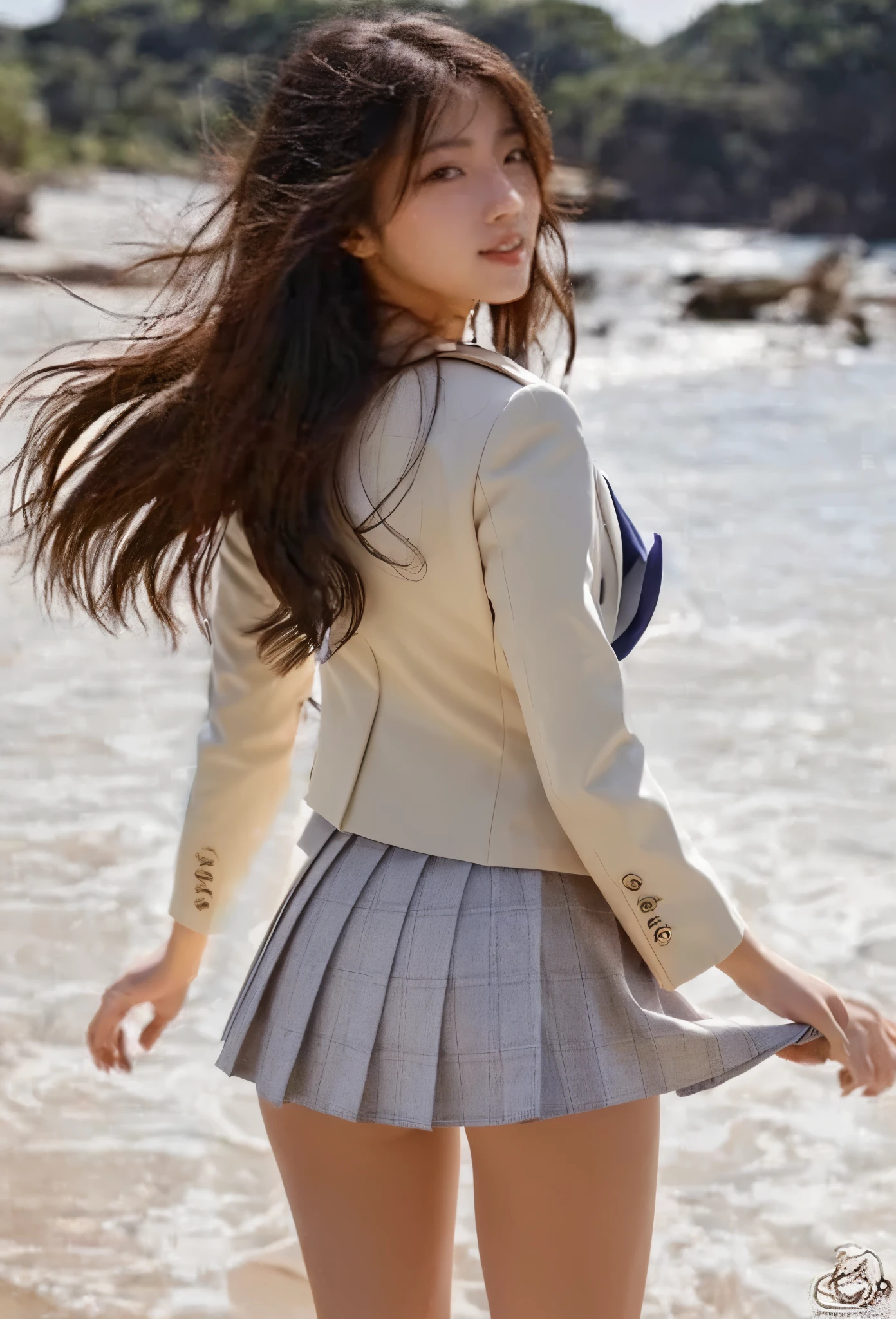 ((Top Quality, 8k, Masterpiece: 1.3)), Japanese high school student, long sleeves, high school uniform, tight skirt, blazer