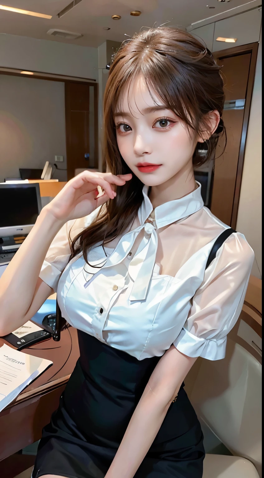 In a professional office setting, a woman embodies the efficiency and sophistication of a secretary in a polished and modest ensemble. Adorned in professional attire, her appearance reflects competence with subtle elegance. The tailored suit and well-coordinated accessories convey a sense of responsibility and organization. With modest coverage, she captures the enduring grace of a woman in a tasteful secretary outfit within the professional environment