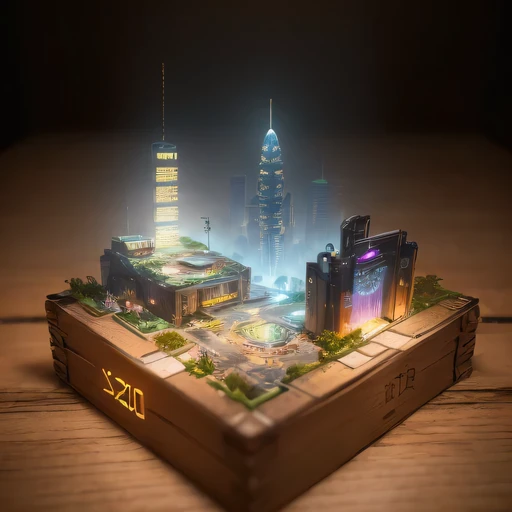 small realistic model, (bifurcation, original photo, best quality, masterpiece:1.4),Steampunk Cyberpunk 1920 City,(Cyberpunk light:1.3),on the Mars,horizon (related to land),(in a small nature box:1.3),Isometric, small nature, landscape on foundation,landscape,