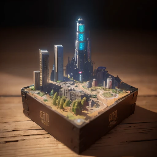 small realistic model, (bifurcation, original photo, best quality, masterpiece:1.4),SteampunkCyberpunk6920 City,(Cyberpunk light:1.3),on the Mars,horizon (related to land),(in a small nature box:1.3),Isometric, small nature, landscape on foundation,landscape,