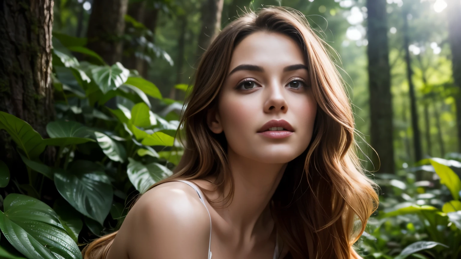 Full-length portrait of the main character exuding sensual allure in a lush forest setting. The image, captured with the utmost quality at 4k resolution, boasts high-resolution detail and a realistic depiction with a 1.37 aspect ratio. Studio lighting enhances the overall composition, accentuating the character's features against the vivid colors of the natural surroundings. The forest backdrop, adorned with a variety of flowers and greenery, creates a mesmerizing garden setting, contributing to the mysterious atmosphere.
The play of bokeh adds an enchanting touch to the scene, while the soft lighting imparts a graceful and ethereal beauty to the main character. Her flowing hair and perfect skin are highlighted against the beautiful background, creating a gorgeous and captivating setting. The character strikes a pose that exudes feminine charm, with expressive eyes and an alluring smile that adds to the overall enchantment of the scene.
This photograph is an artistic interpretation of sensuality in nature, professionally captured with attention to detail. The combination of the forest's natural beauty and the character's allure creates a stunning visual narrative, making it a high-res, ultra-detailed portrayal.