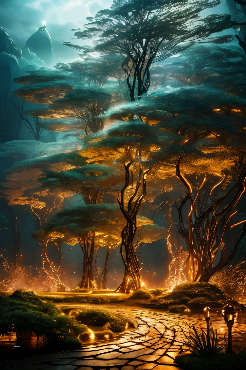 best quality, 32k, RAW photo, incredibly absurdres, extremely detailed, delicate texture, Never-before-seen objects and creatures created by magic, soft and beautiful fantasy world, fantastical and vague descriptions, huge magic circle, static electricity, electric discharge, geometric pattern, image processing with mysterious effects
