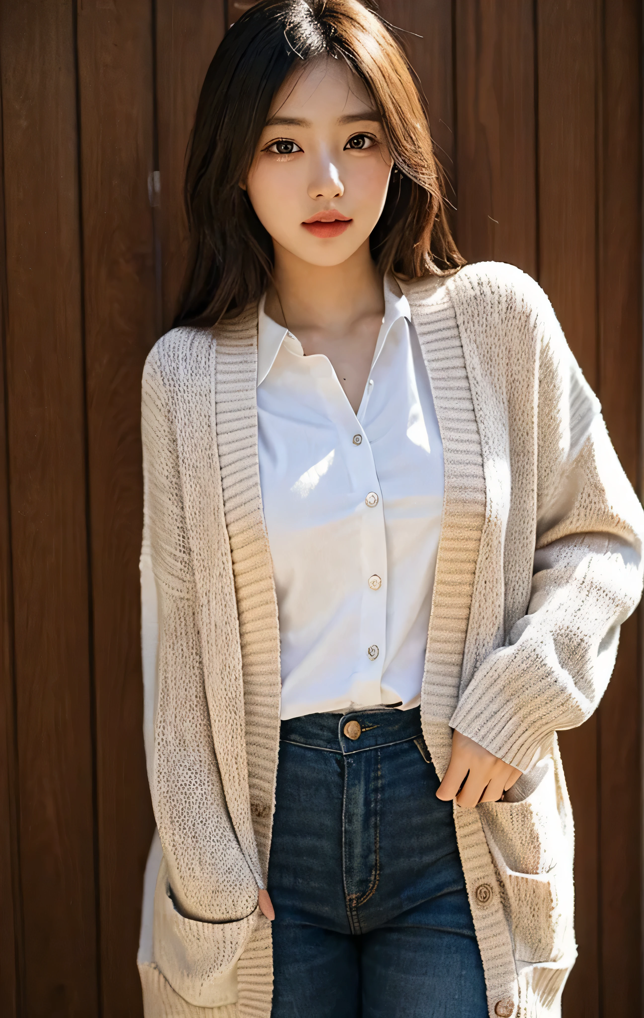 Wearing a cardigan