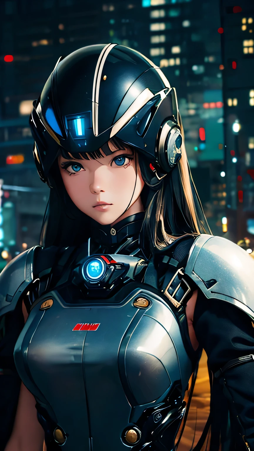 best image quality, excellent details, 超High resolution, (fidelity: 1.4), best illustrations, Favor details, 1girls high concentration, With a delicate and beautiful face, dressed in black and white mecha, Wearing a mecha helmet, Have a direction controller, riding on motorcycle, the background is a high-tech lighting scene of the futuristic city. masterpiece, 最high quality, high quality, High resolution, (portrait)