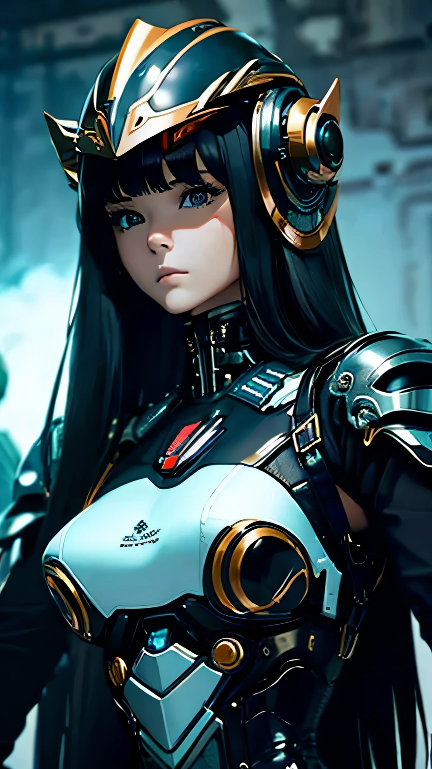 best image quality, excellent details, 超High resolution, (fidelity: 1.4), best illustrations, Favor details, 1girls high concentration, With a delicate and beautiful face, dressed in black and white mecha, Wearing a mecha helmet, Have a direction controller, riding on motorcycle, the background is a high-tech lighting scene of the futuristic city. masterpiece, 最high quality, high quality, High resolution, (portrait)