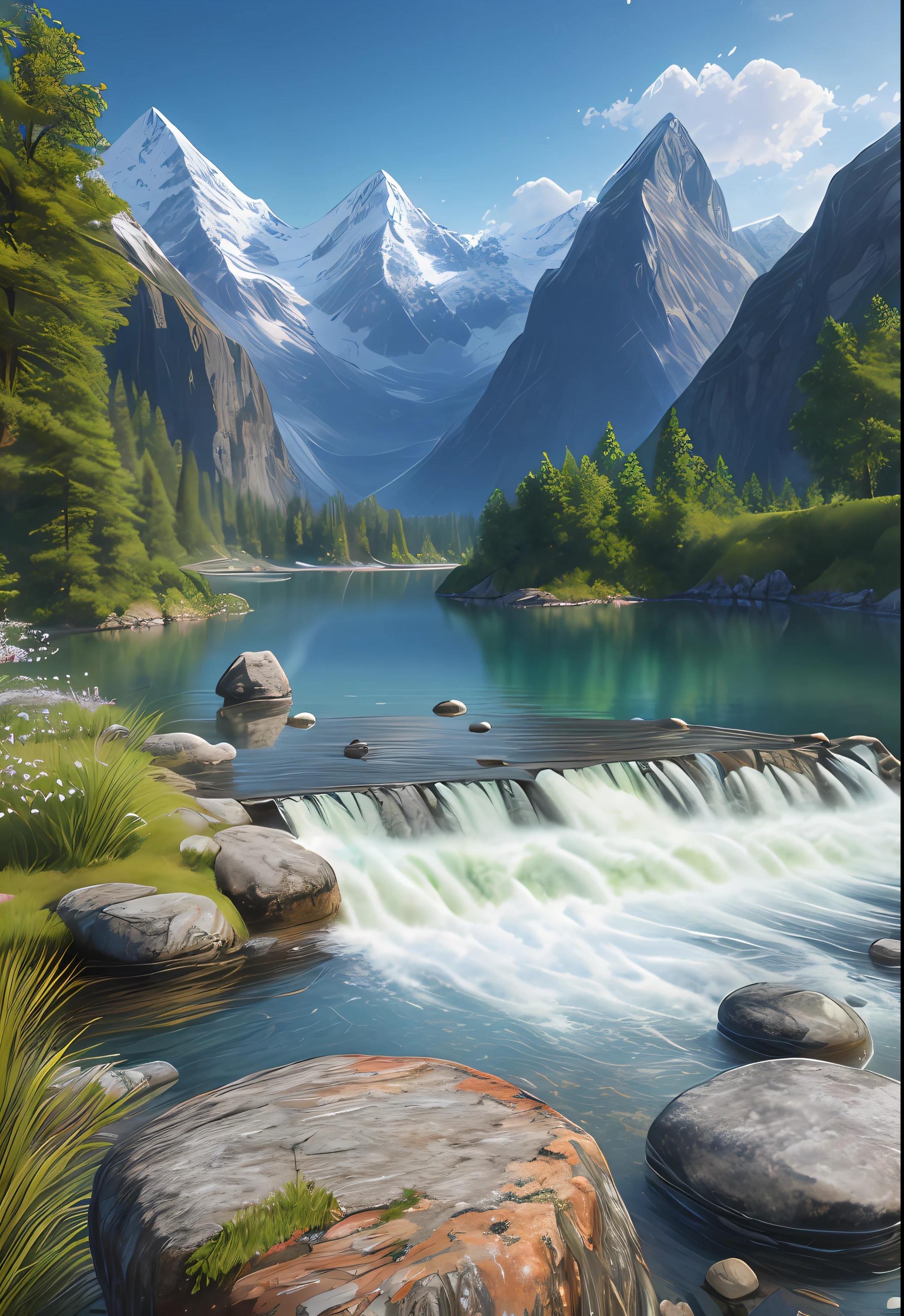 landscape,water,Mountain,Stone,(Extremely detailed CG unified 8k wallpaper), most beautiful artwork in the world,Professional atmospheric oil painting,complex, high detail, sharp focus, dramatic, realistic painting art