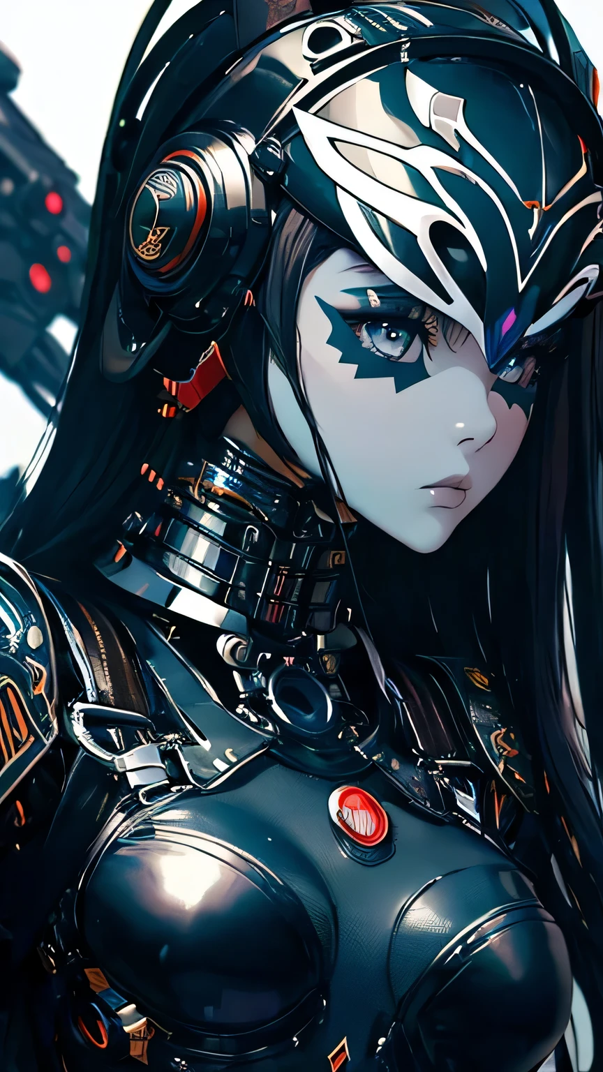 best image quality, excellent details, 超High resolution, (fidelity: 1.4), best illustrations, Favor details, 1girls high concentration, With a delicate and beautiful face, dressed in black and white mecha, Wearing a mecha helmet, Have a direction controller, riding on motorcycle, the background is a high-tech lighting scene of the futuristic city. masterpiece, 最high quality, high quality, High resolution, (close up of face)