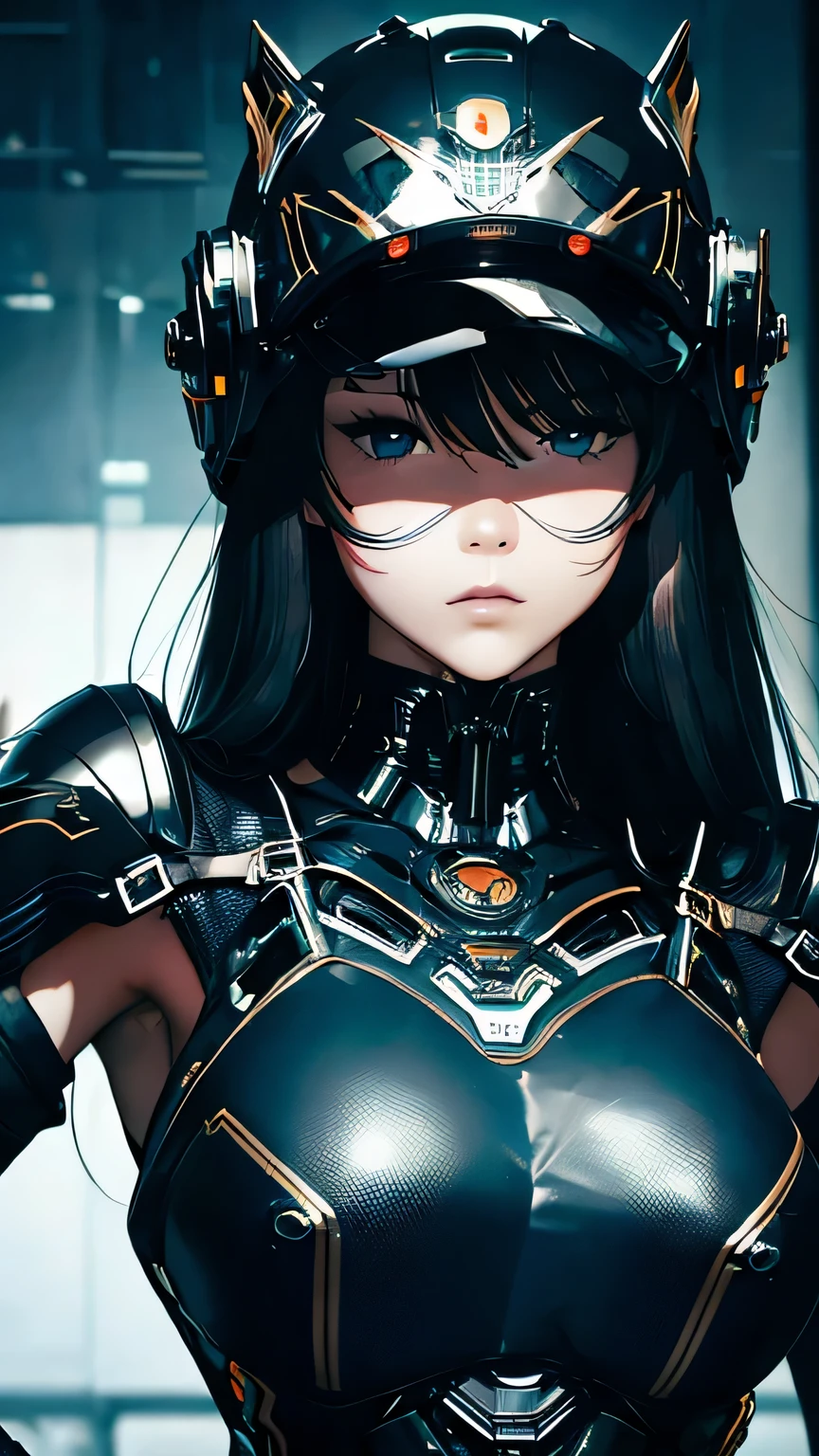best image quality, excellent details, 超High resolution, (fidelity: 1.4), best illustrations, Favor details, 1girls high concentration, With a delicate and beautiful face, dressed in black and white mecha, Wearing a mecha helmet, Have a direction controller, riding on motorcycle, the background is a high-tech lighting scene of the futuristic city. masterpiece, 最high quality, high quality, High resolution, (close up of face)